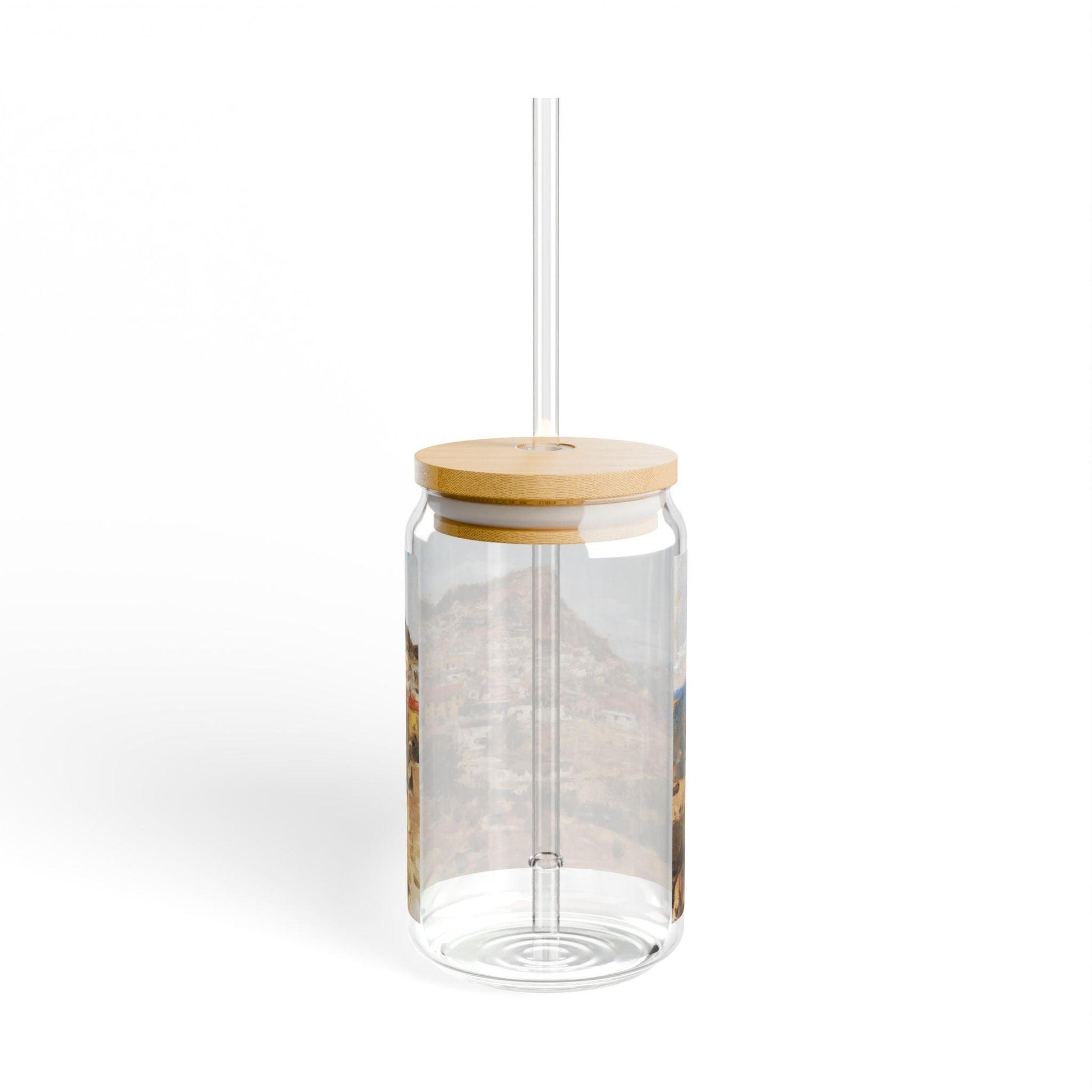 San Nicola dell'Alto | Italian Landscape Sipper Glass, 16oz - Eco-Friendly Drinking with Bamboo Lid - Andy Thomas Designs