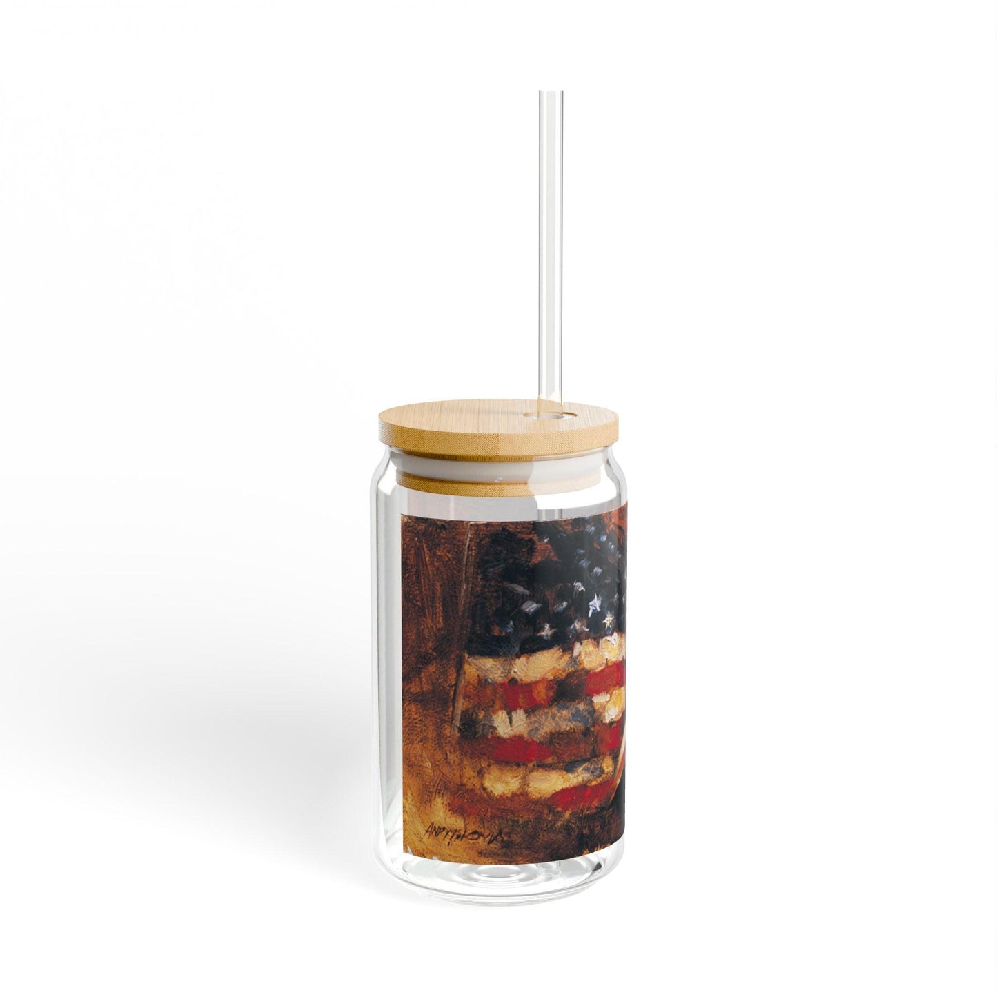 Old Glory | Artistic 16oz Sipper Glass with Eco-Friendly Bamboo Lid - Andy Thomas Designs