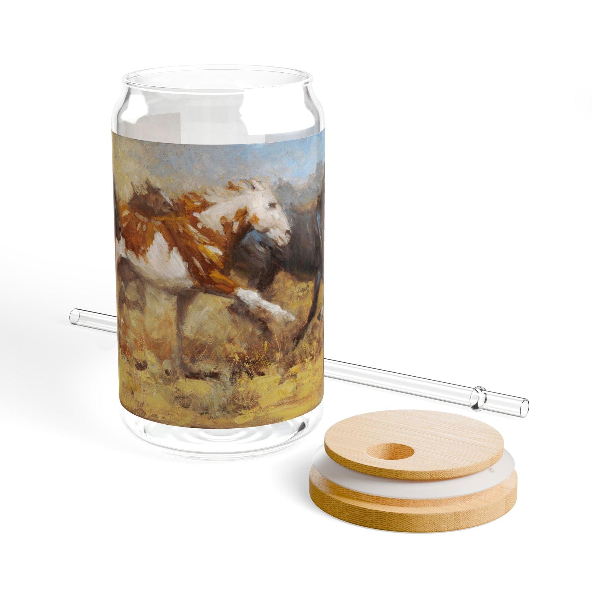 Freedom | Horse-Themed 16oz Sipper Glass with Bamboo Lid - Nature Lover's Drinkware - Andy Thomas Designs