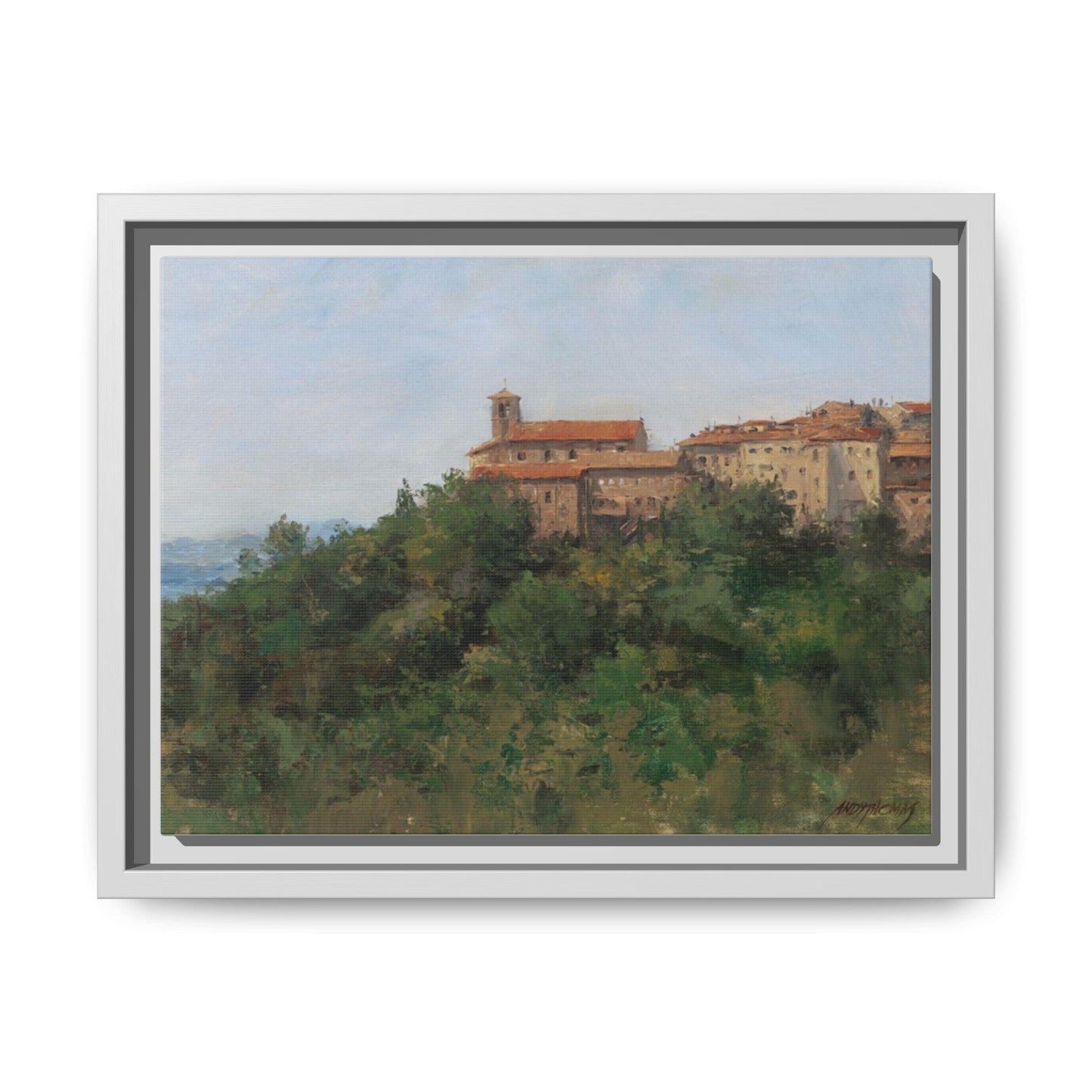 Hilltown Scansano - Framed Matte Canvas Art - Colorful Italian Landscape - Andy Thomas Designs