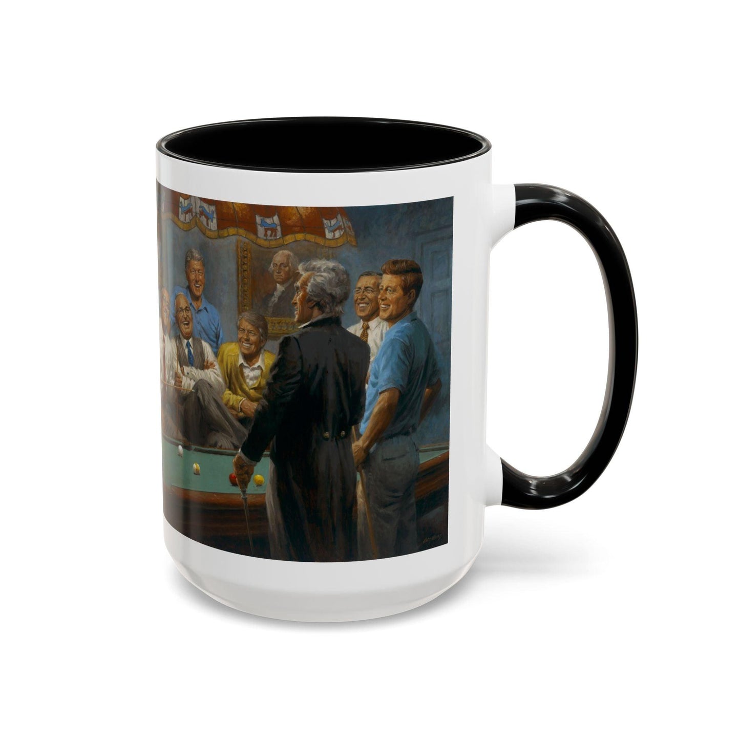 Callin' the Red Accented Coffee Mug - 11oz & 15oz - Democrat Presidents Playing Pool - Andy Thomas Designs