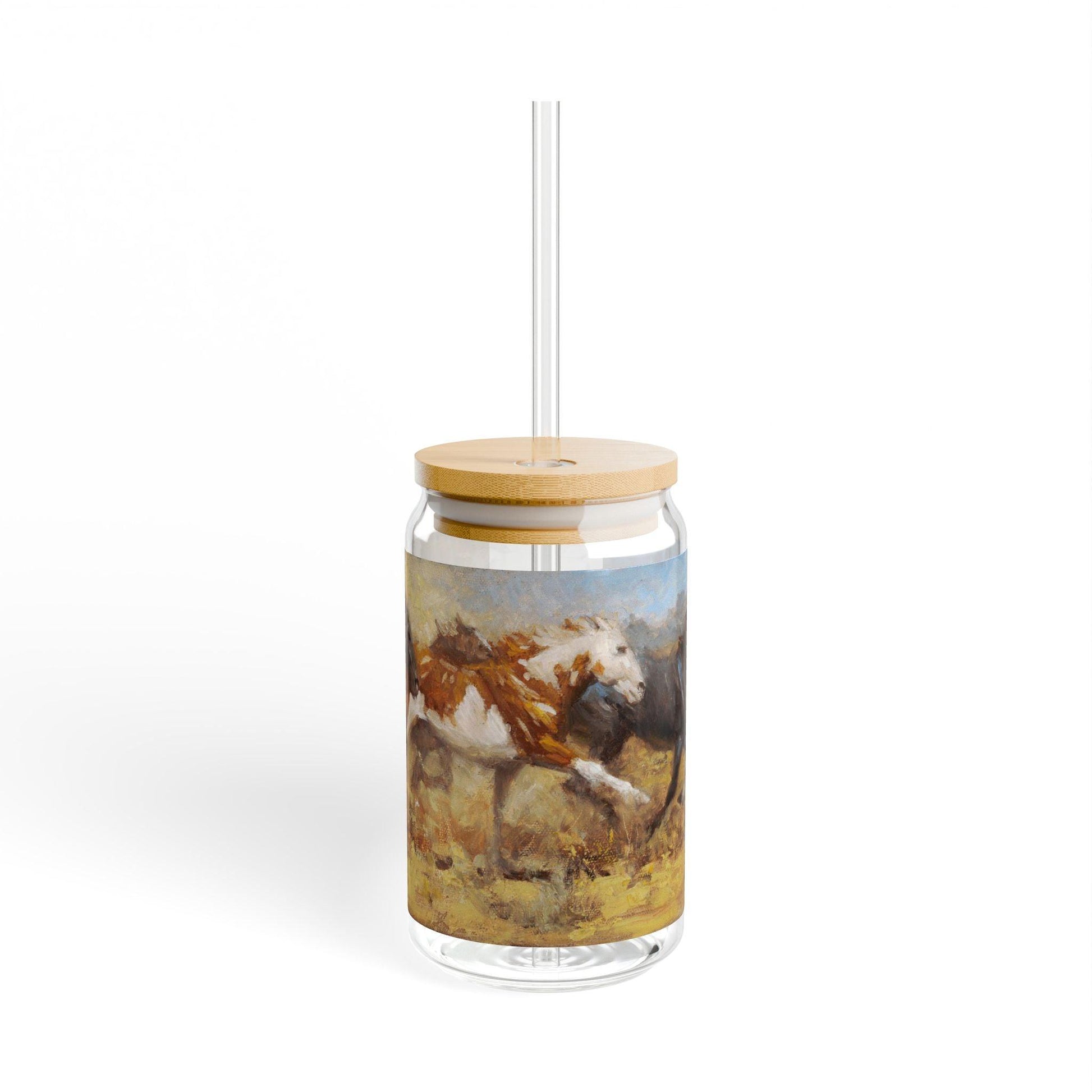 Freedom | Horse-Themed 16oz Sipper Glass with Bamboo Lid - Nature Lover's Drinkware - Andy Thomas Designs