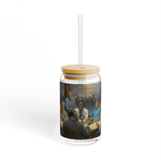 The Democratic Club | Artistic 16oz Sipper Glass with Eco-Friendly Bamboo Lid - Perfect for Gatherings & Celebrations - Andy Thomas Designs