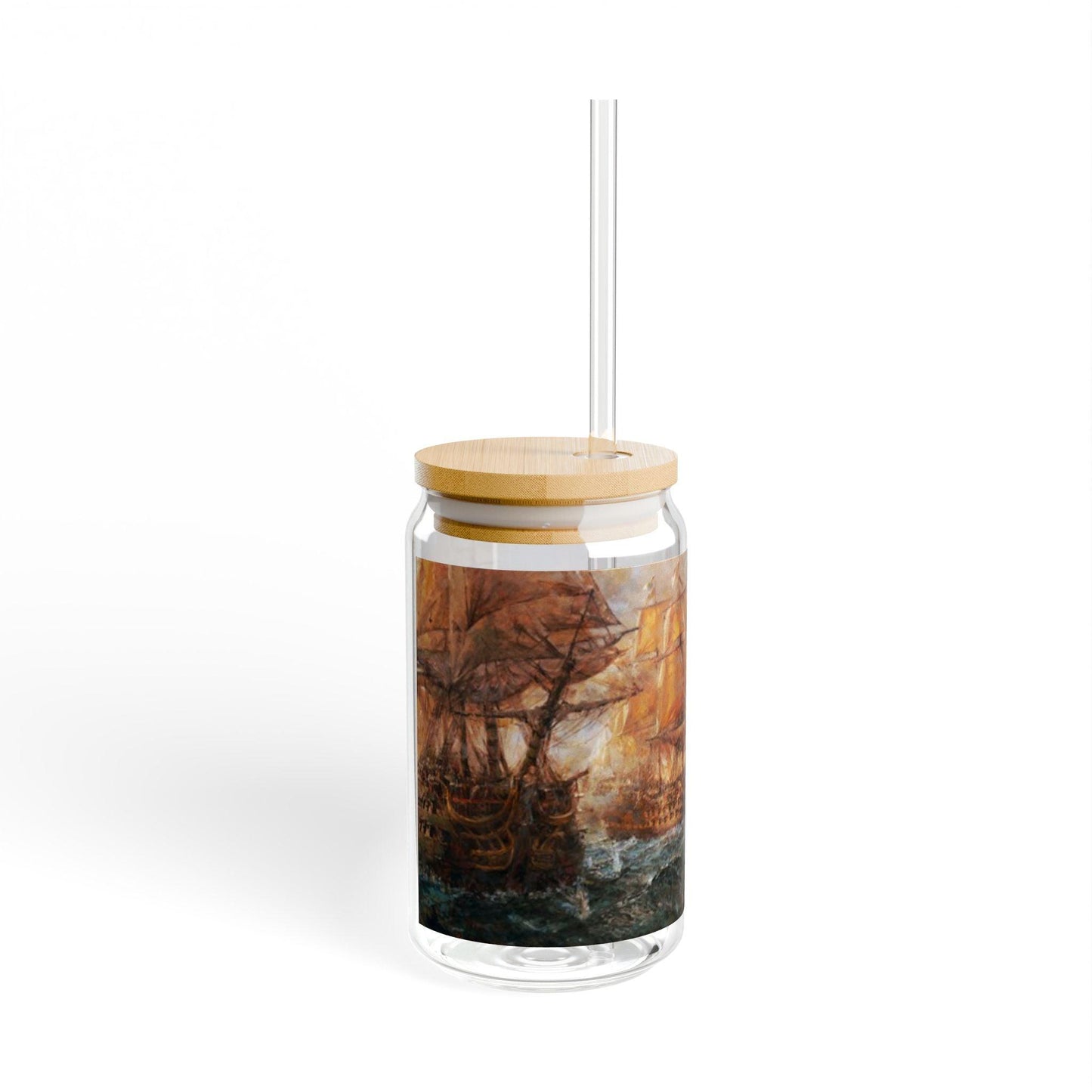 VA Battle of the Capes | Artistic 16oz Sipper Glass with Eco-Friendly Bamboo Lid - Andy Thomas Designs