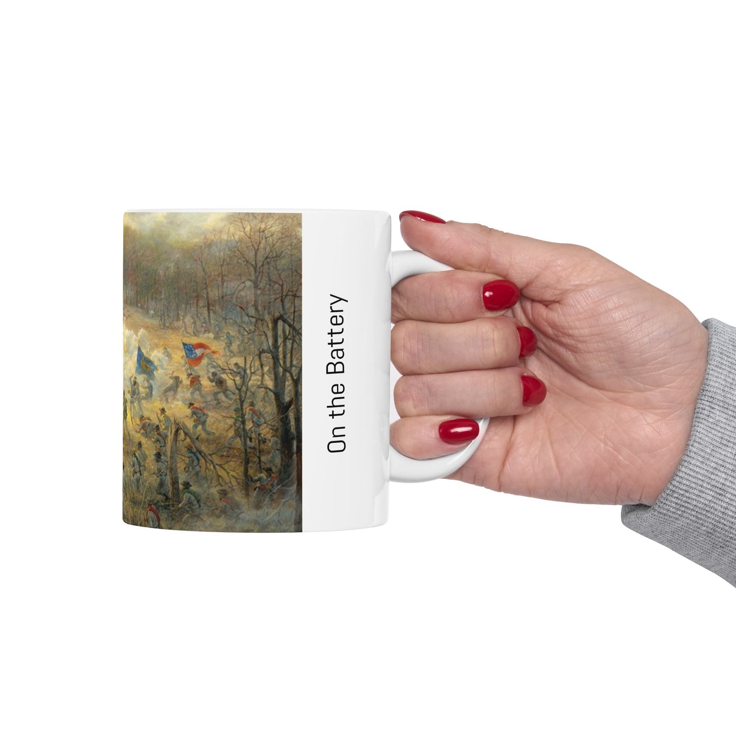 On the Battery - Ceramic Mug with Pea Ridge Civil War Design.