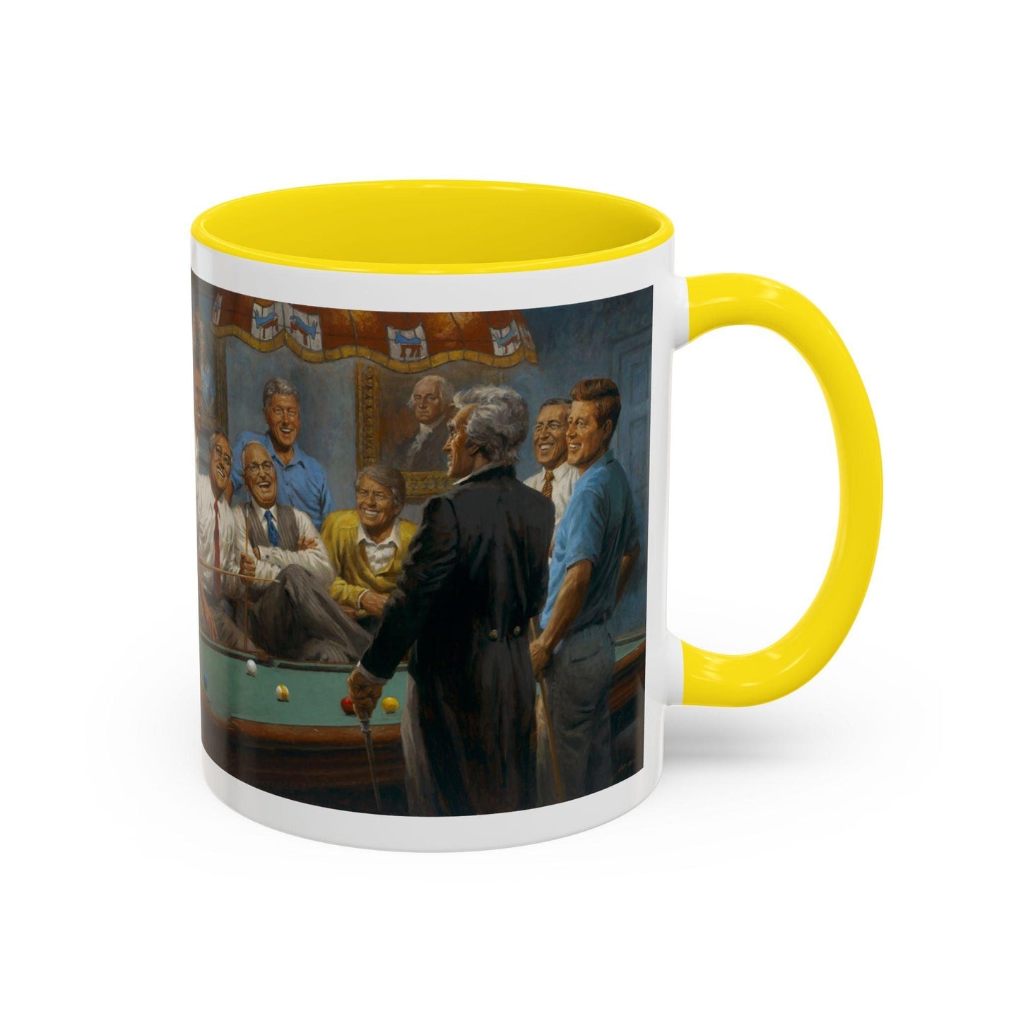 Callin' the Red Accented Coffee Mug - 11oz & 15oz - Democrat Presidents Playing Pool - Andy Thomas Designs