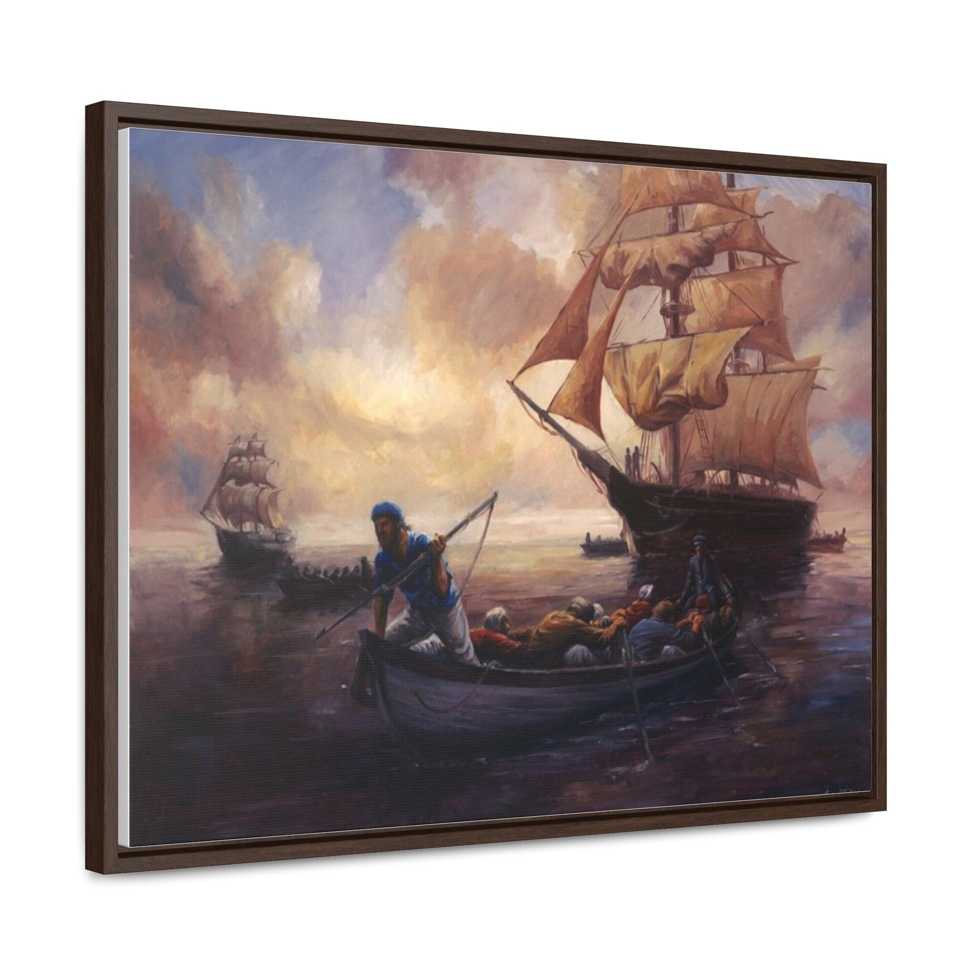 The Whale Hunt - Nautical Whaling Adventure Gallery Canvas Wrap - Framed Maritime Artwork - Andy Thomas Designs