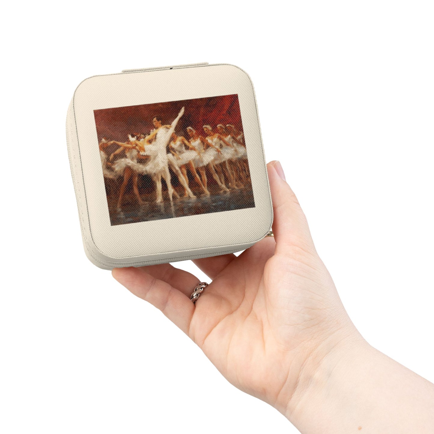 Russian Ballet - Ivory Jewelry Travel Case with Classic Painting Print — Portable Ring & Earring Organizer