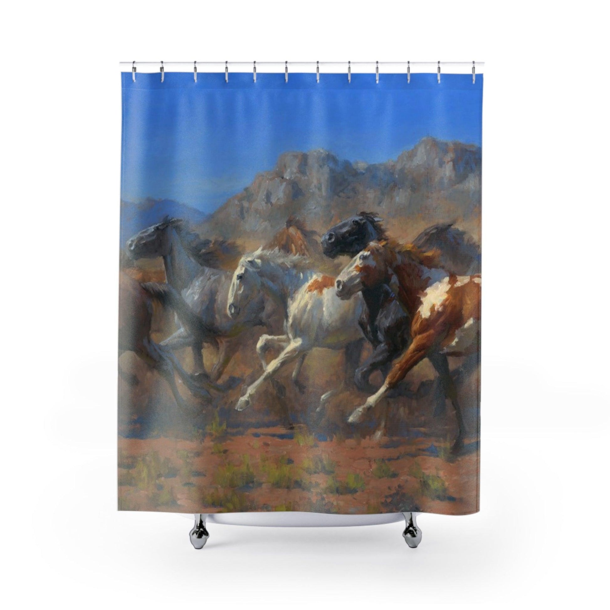 Horses Shower Curtain - Horses Galloping Design for Bathroom Decor - Andy Thomas Designs