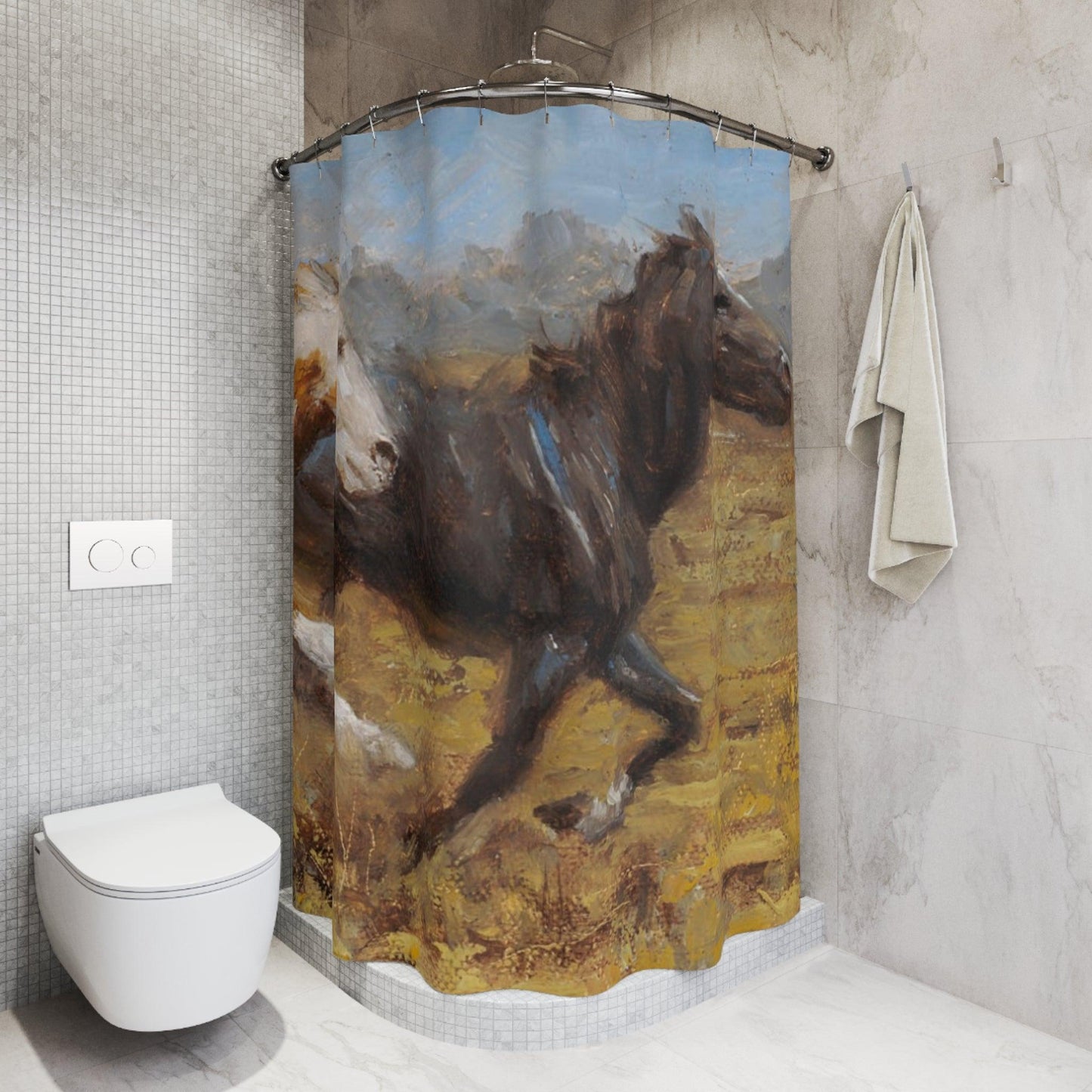 Horse Adventure Shower Curtain - Horses Running Free Design for Bathroom Decor - Andy Thomas Designs