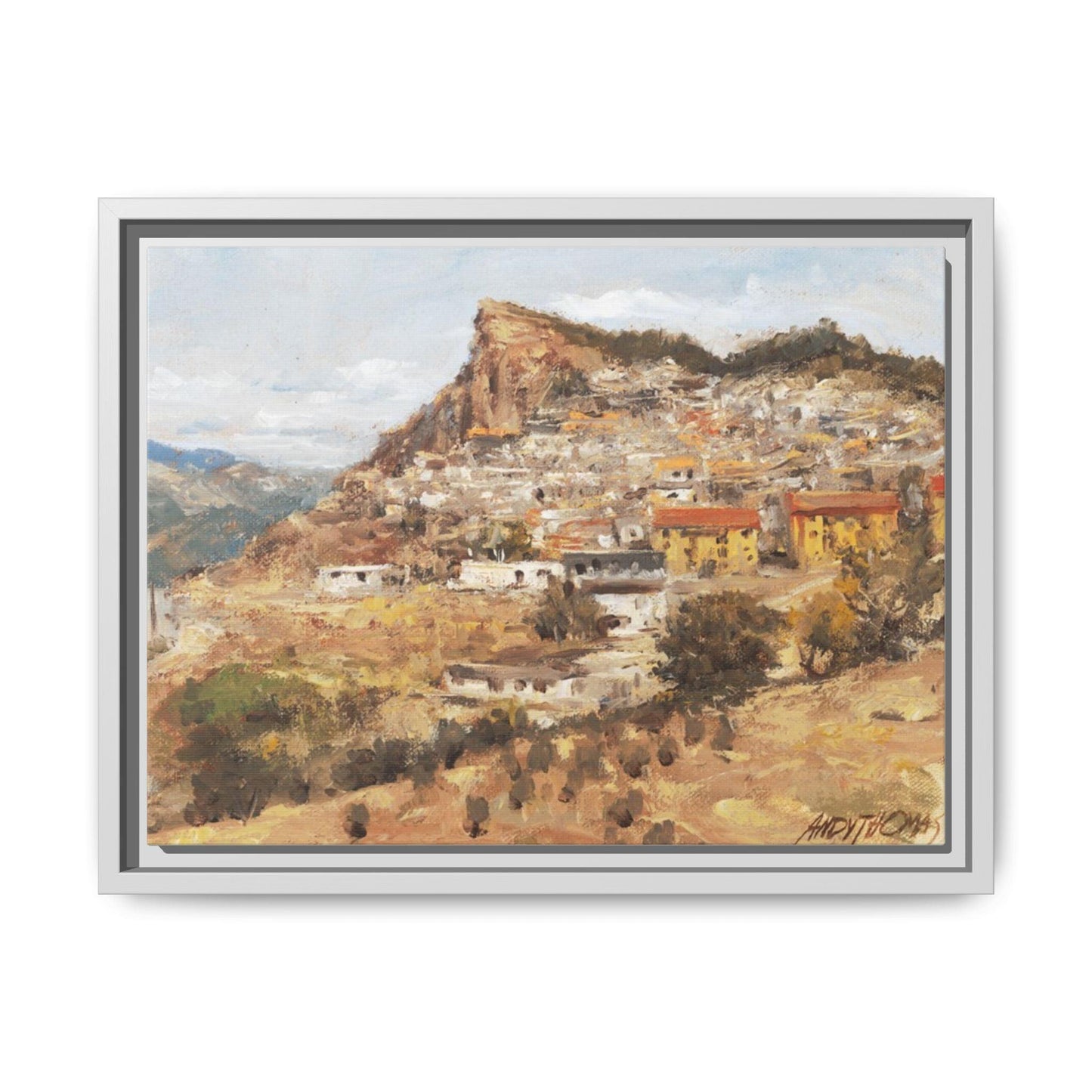 San Nicola dell'Alto - 12" x 9" Framed Matte Canvas Art - Colorful Mountain Italian Landscape - Andy Thomas Designs