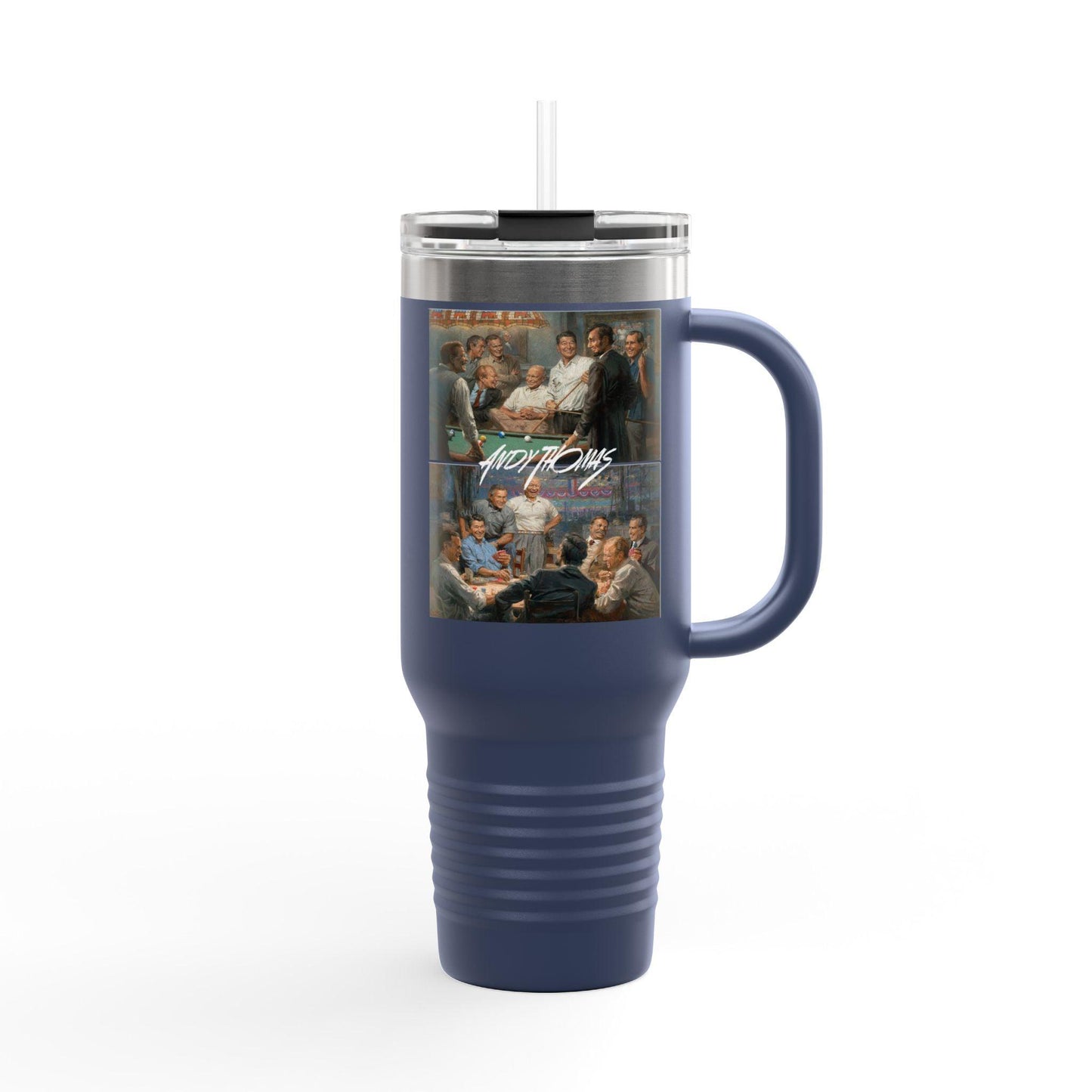 Callin' the Blue & Grand Ol' Gang on Insulated Travel Mug 40oz - US Presidents Duo Pool & Poker Combo - Andy Thomas Designs