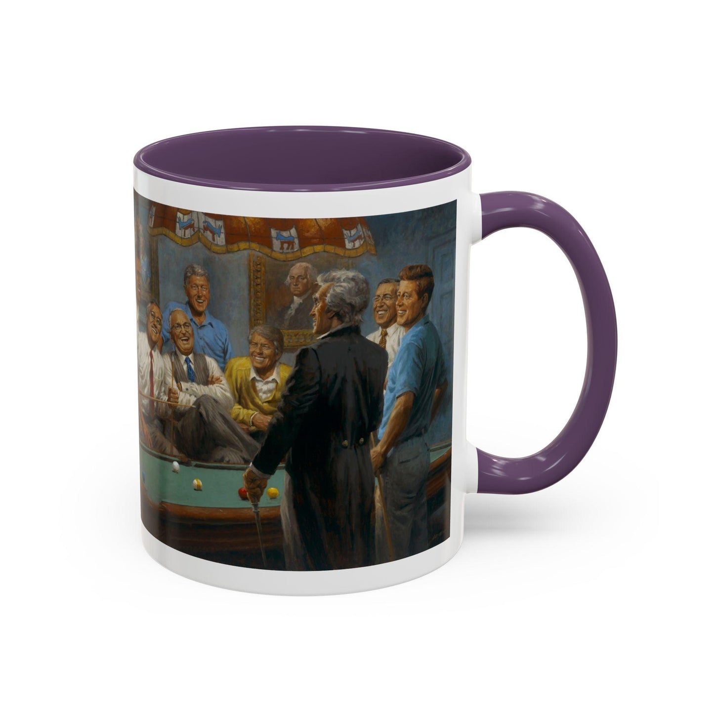 Callin' the Red Accented Coffee Mug - 11oz & 15oz - Democrat Presidents Playing Pool - Andy Thomas Designs