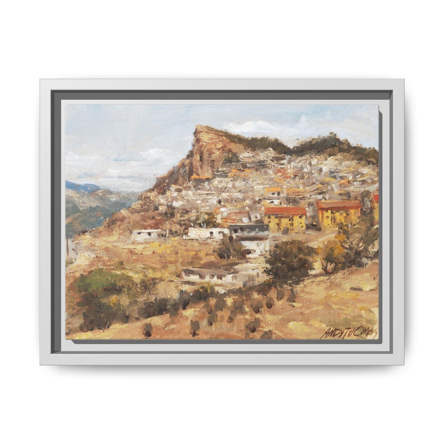 San Nicola dell'Alto - 12" x 9" Framed Matte Canvas Art - Colorful Mountain Italian Landscape - Andy Thomas Designs