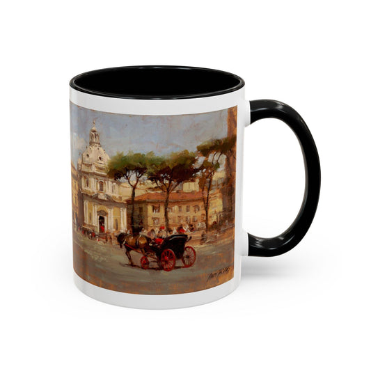 Buggy Ride at Piazza del Popolo - Elegant Accented Coffee Mug - 11oz & 15oz - Italian Landscapes - Andy Thomas Designs