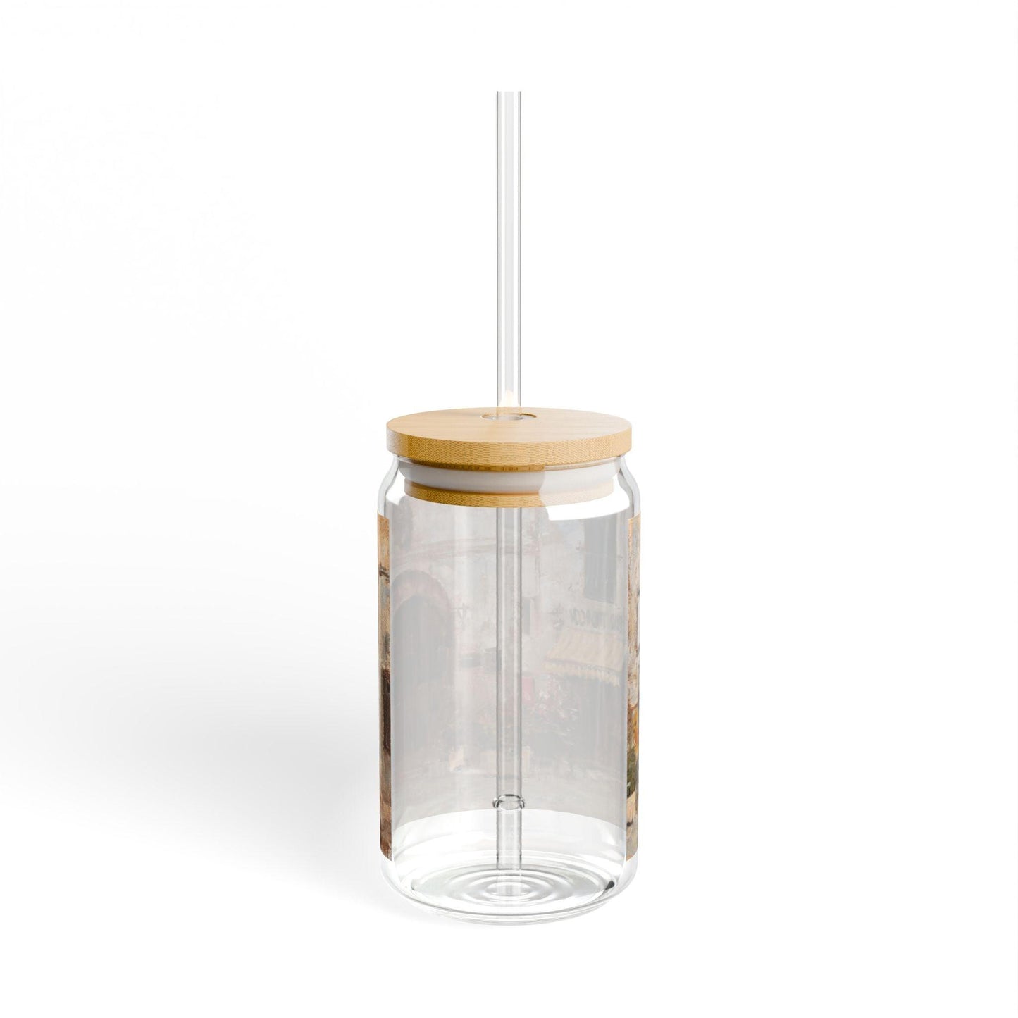 Scansano Tabacchi | Italian Landscape Sipper Glass, 16oz - Eco-Friendly Drinking with Bamboo Lid - Andy Thomas Designs