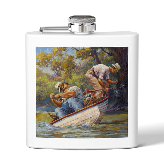 It's a Big One - Fishing Scene Stainless Steel Flask - Perfect for Outdoorsy Gifting