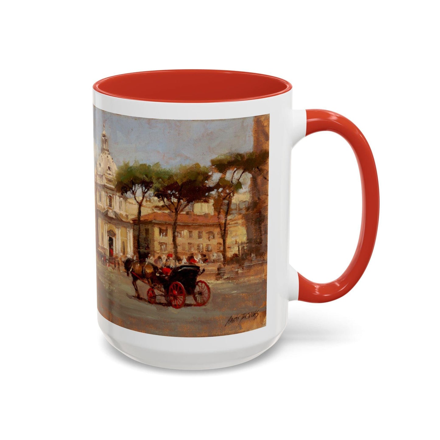 Buggy Ride at Piazza del Popolo - Elegant Accented Coffee Mug - 11oz & 15oz - Italian Landscapes - Andy Thomas Designs