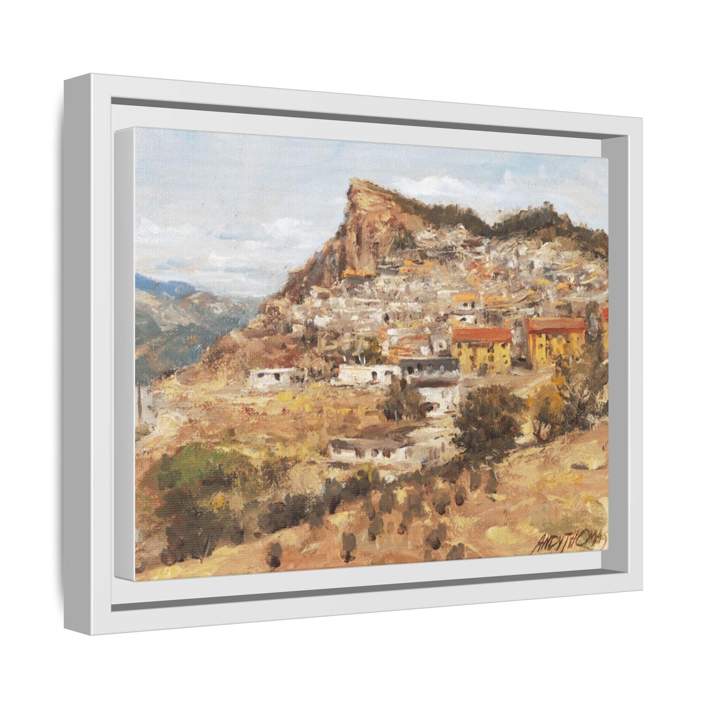 San Nicola dell'Alto - 12" x 9" Framed Matte Canvas Art - Colorful Mountain Italian Landscape - Andy Thomas Designs