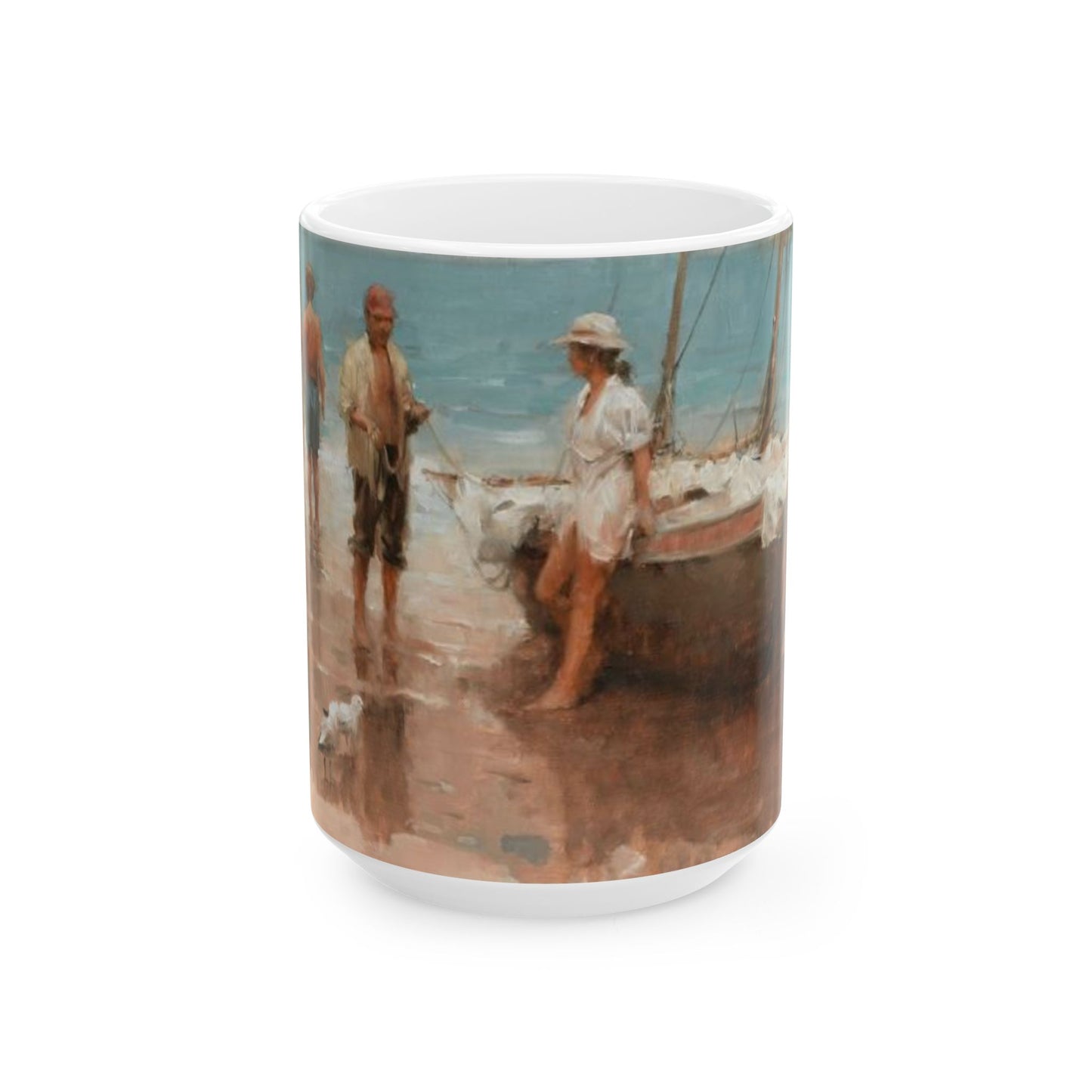 Meeting at the Shore | Maritime | Sailboat | Beach | Ceramic Mug — Coffee Cup (11oz/15oz)