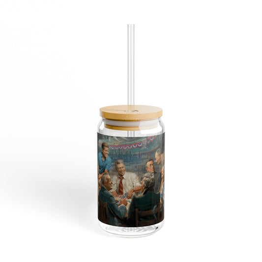 True Blues - Poker Game | Artistic 16oz Sipper Glass with Eco-Friendly Bamboo Lid - Andy Thomas Designs