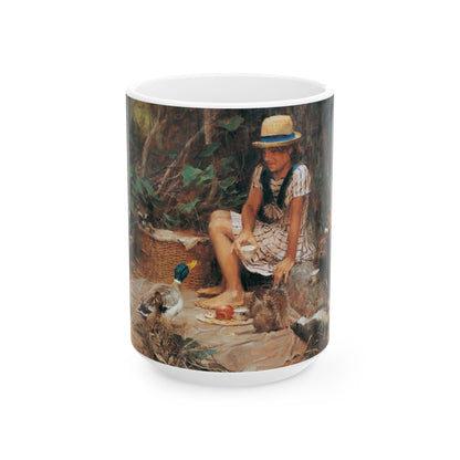 Picnic with Animals | Animal Girl | Ceramic Mug — Vintage Country Life Coffee Cup (11oz/15oz)
