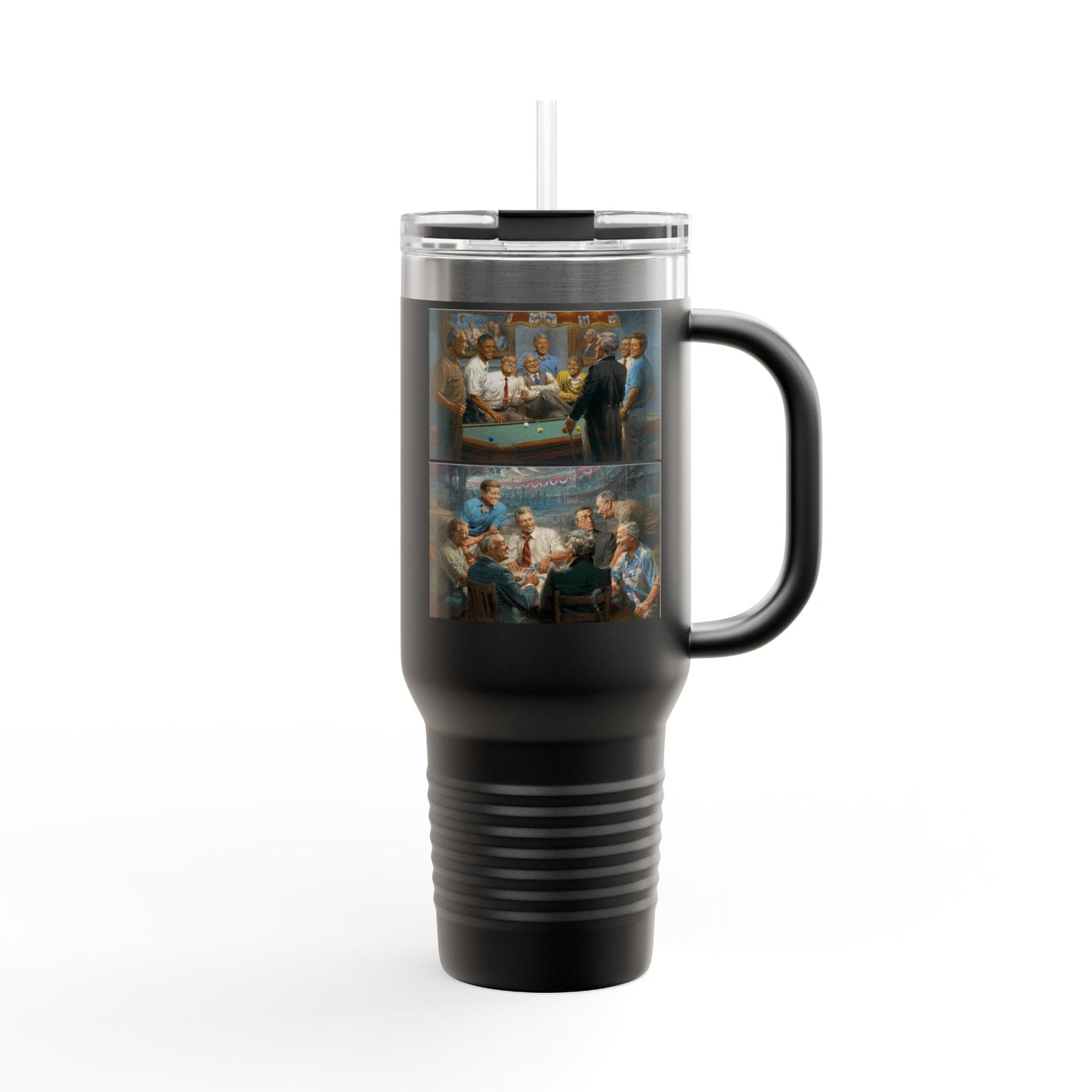 Callin' the Red & True Blues on Bold Insulated Travel Mug - 40oz with Democrat Presidents Duo Playing Pool and Poker combo