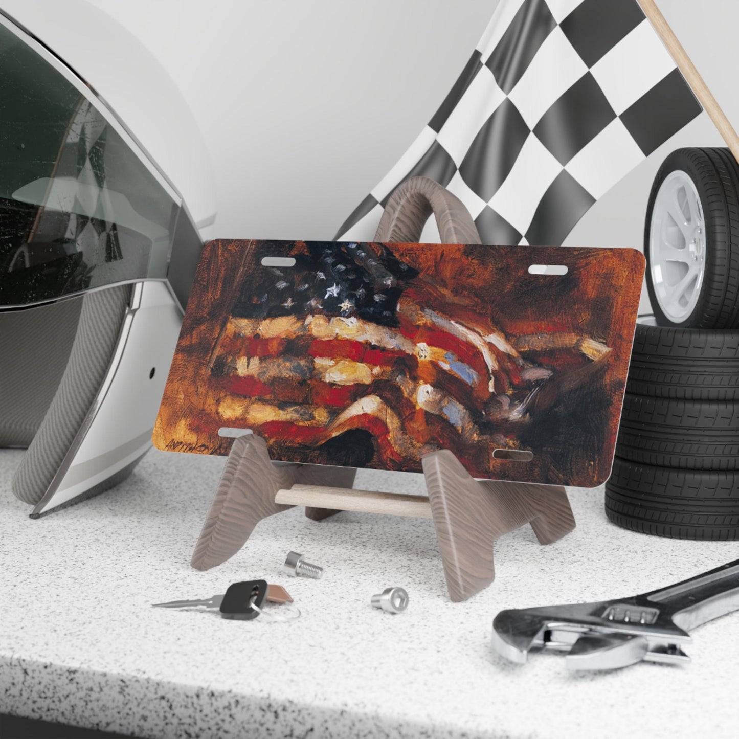 Patriotic Vanity Plate - American Flag Design - Customizable Car Decor - Andy Thomas Designs