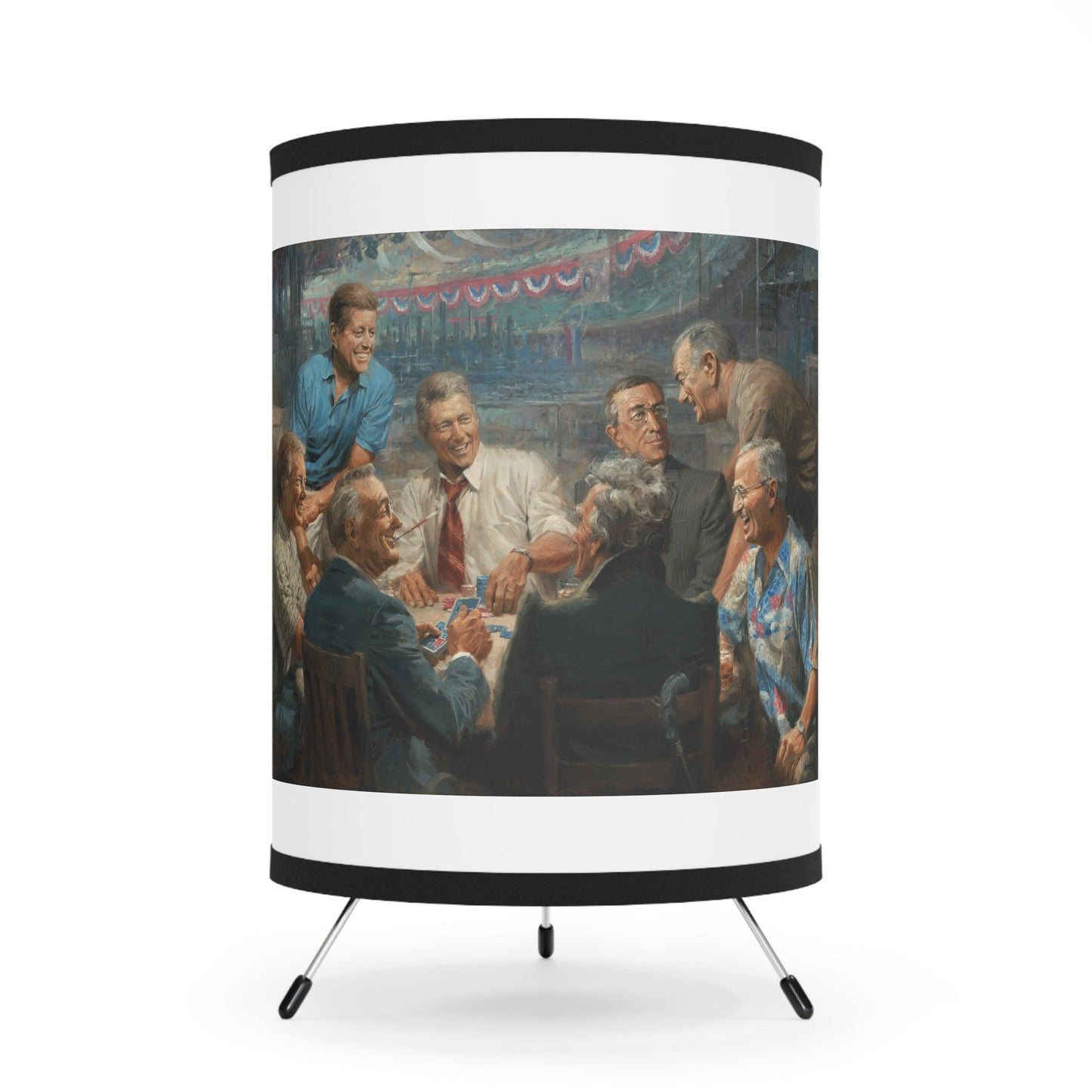 True Blues - US Presidents Play Poker on Table Tripod Lamp with Artistic Shade - Andy Thomas Designs