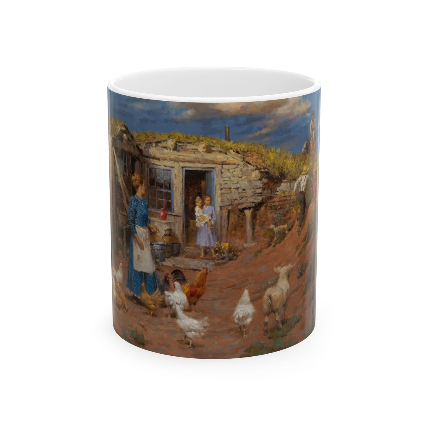Dug Out Home - Homestead | Farm Scene Ceramic Mug — Vintage Country Life Coffee Cup (11oz/15oz)