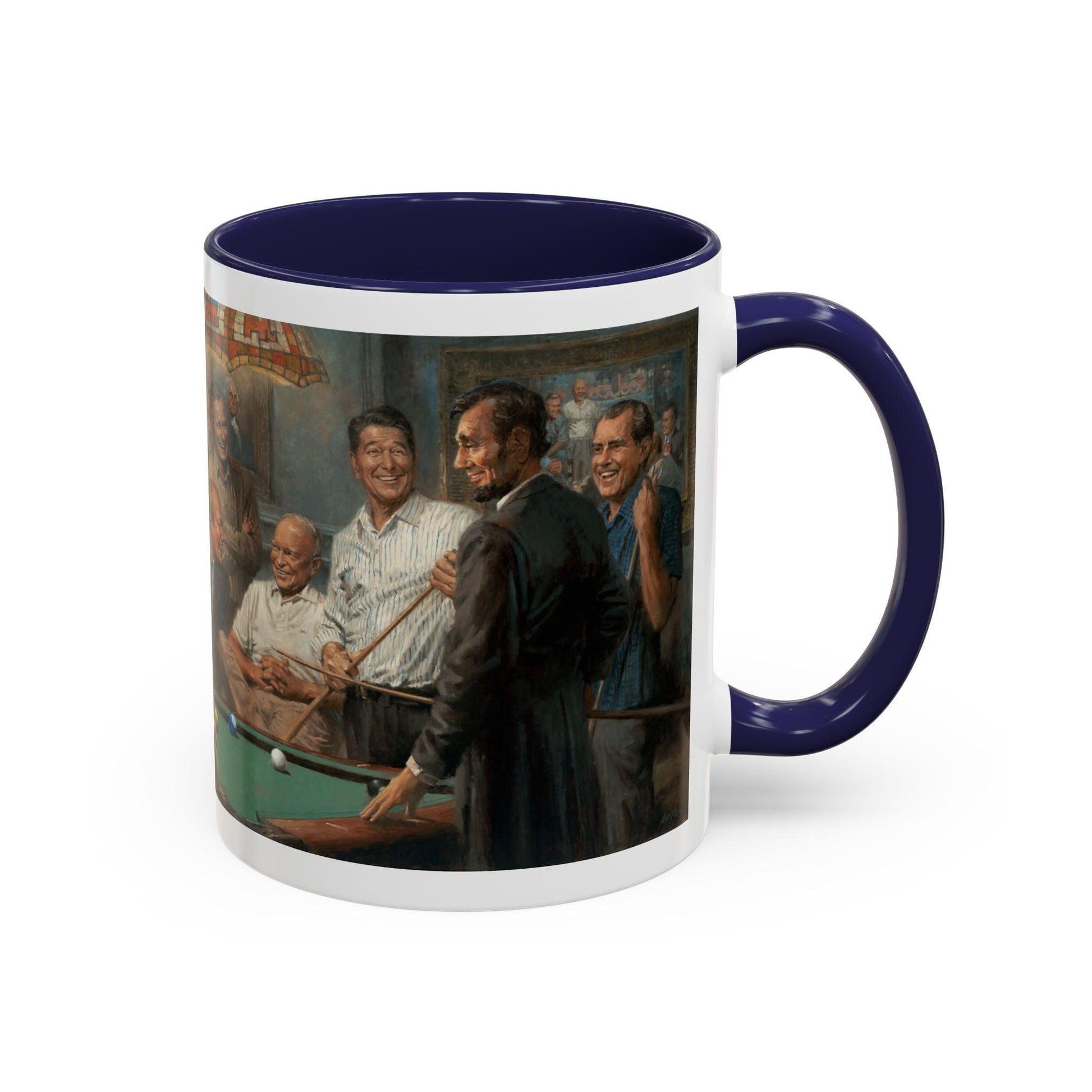 Callin' the Blue - Elegant Accent Coffee Mug 11oz & 15oz - US Presidents Playing Pool - Andy Thomas Designs