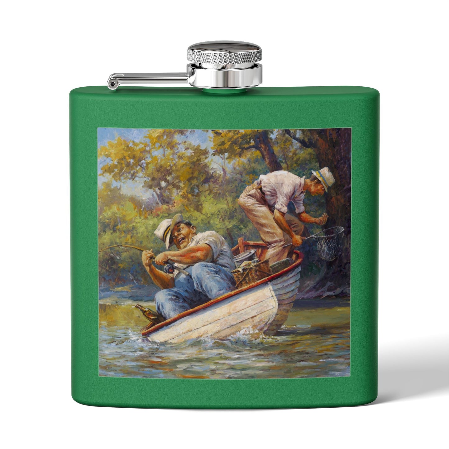 It's a Big One - Fishing Scene Stainless Steel Flask - Perfect for Outdoorsy Gifting