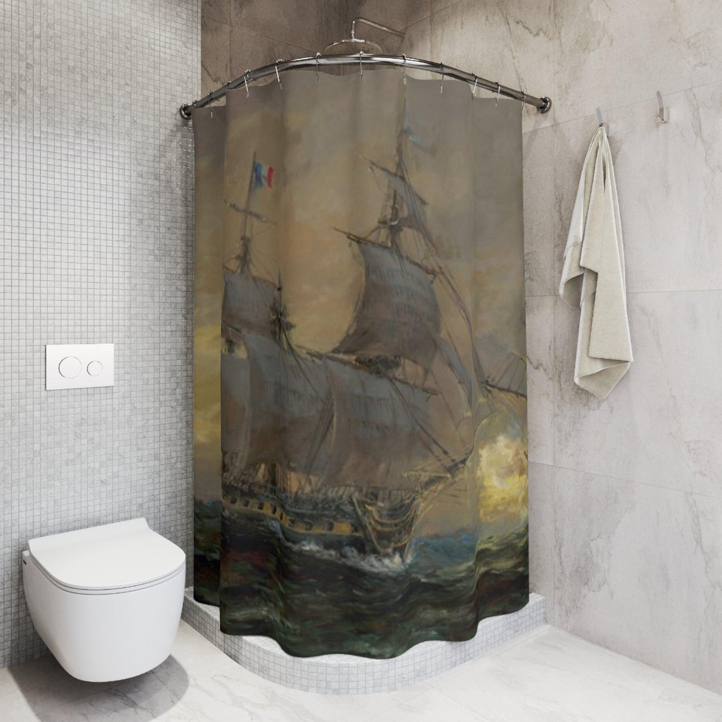 Sailing Ship | Nautical themed Shower Curtain - Sailing Ship Design for Bathroom Decor - Andy Thomas Designs