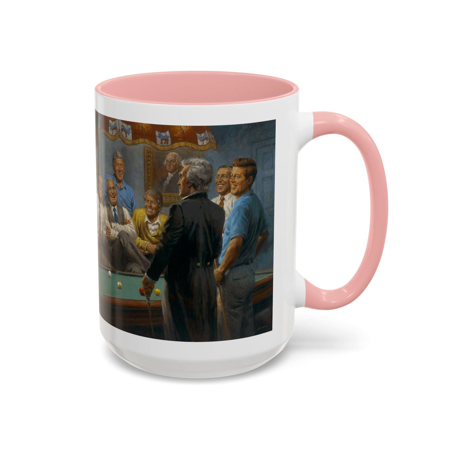 Callin' the Red Accented Coffee Mug - 11oz & 15oz - Democrat Presidents Playing Pool - Andy Thomas Designs