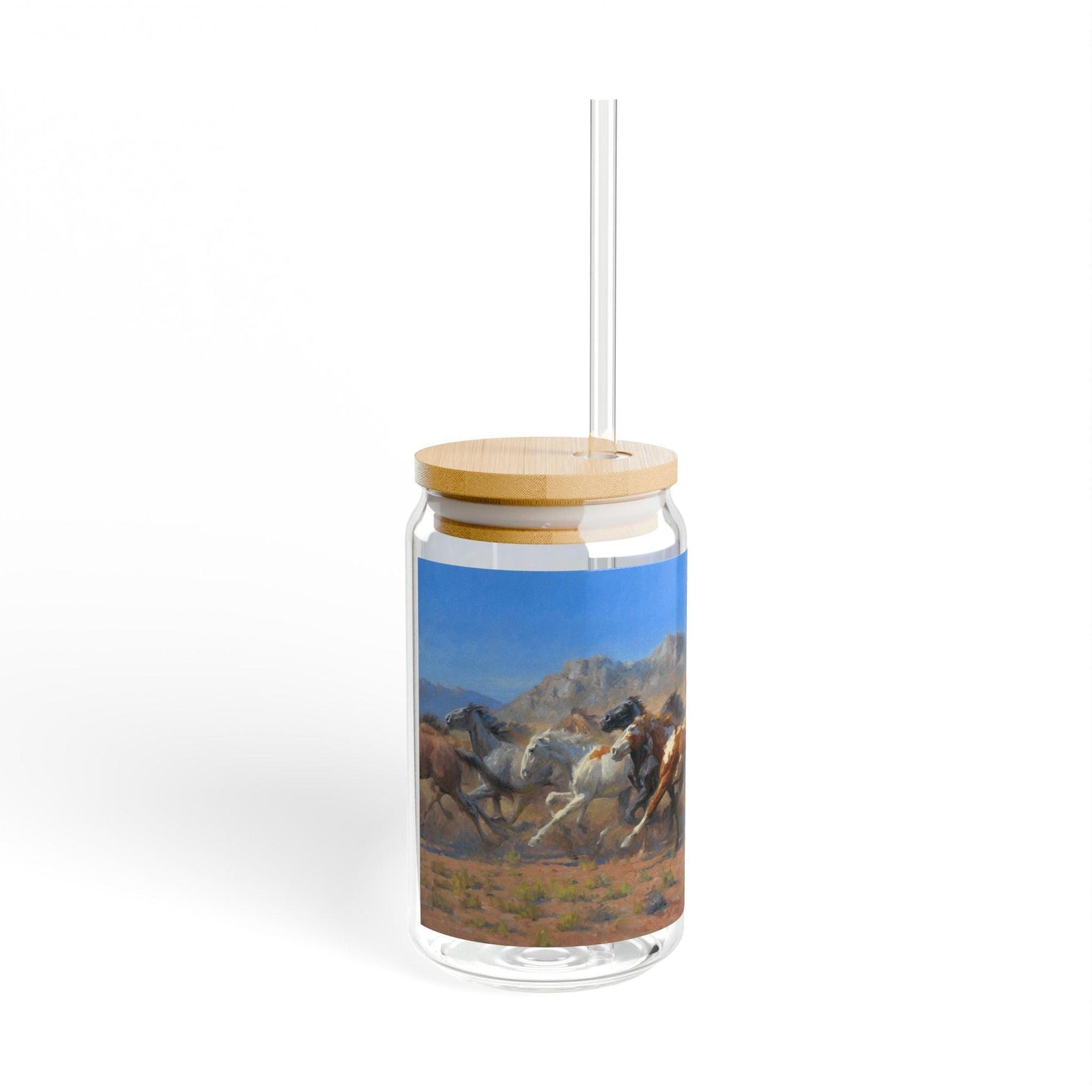 La Mestnera | Wild Horses Artistic 16oz Sipper Glass with Eco-Friendly Bamboo Lid - Andy Thomas Designs