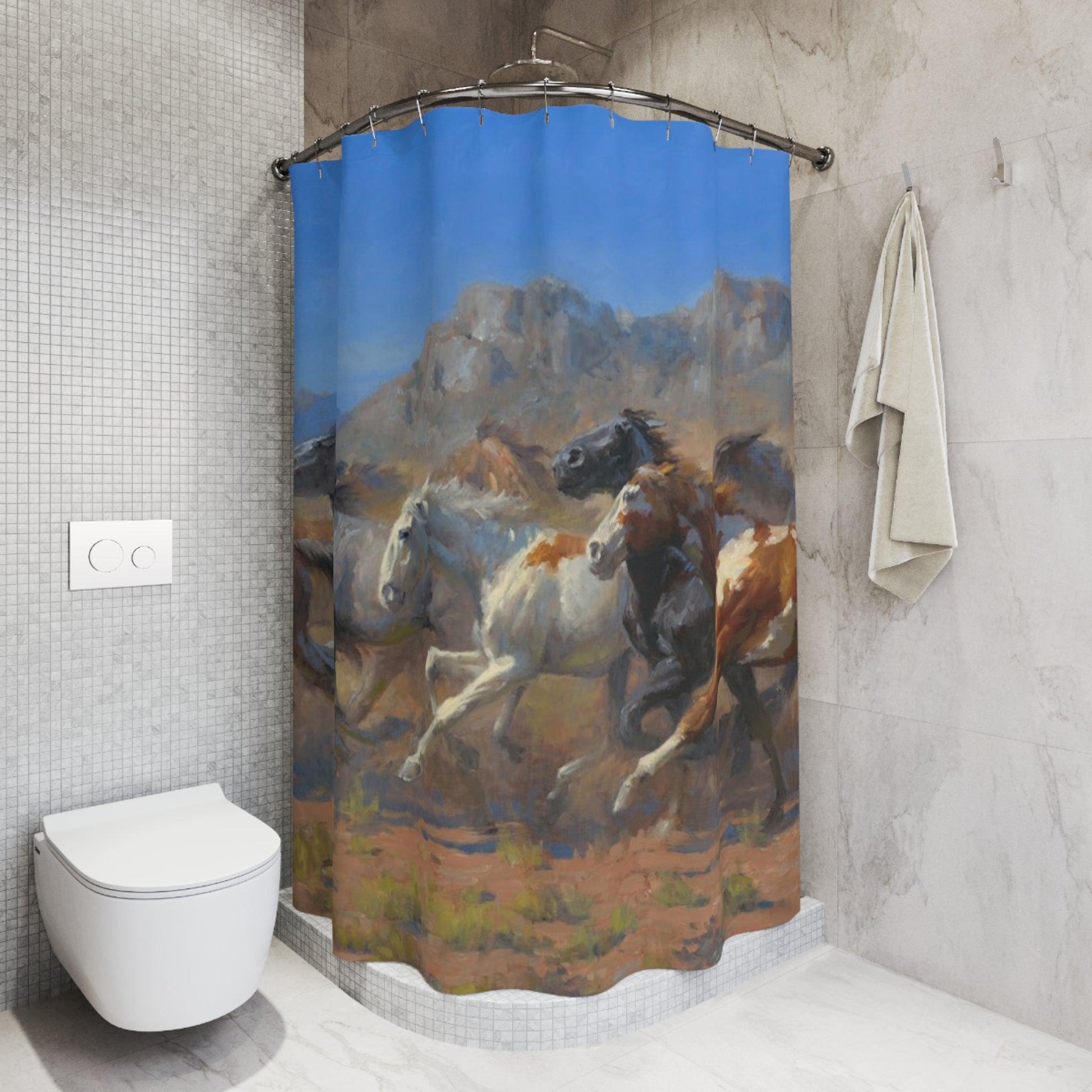 Horses Shower Curtain - Horses Galloping Design for Bathroom Decor - Andy Thomas Designs