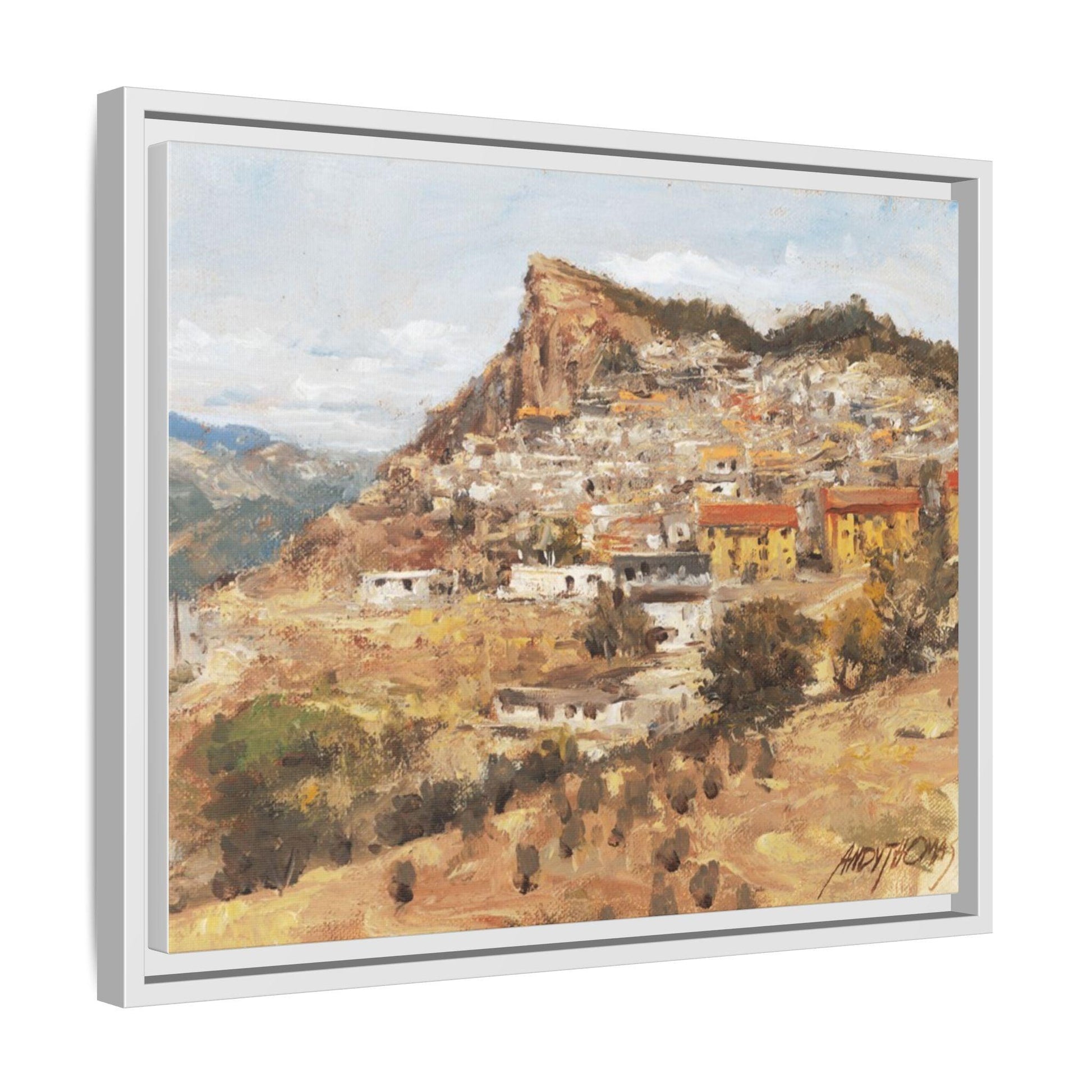 San Nicola dell'Alto - 12" x 9" Framed Matte Canvas Art - Colorful Mountain Italian Landscape - Andy Thomas Designs