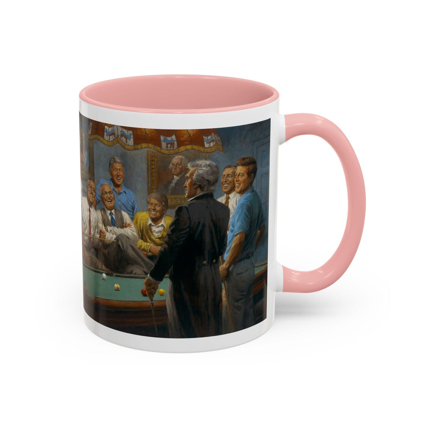 Callin' the Red Accented Coffee Mug - 11oz & 15oz - Democrat Presidents Playing Pool - Andy Thomas Designs