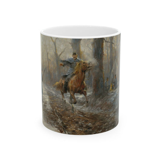 The Enemy is Behind Us - Ceramic Mug with Pea Ridge Civil War Design.