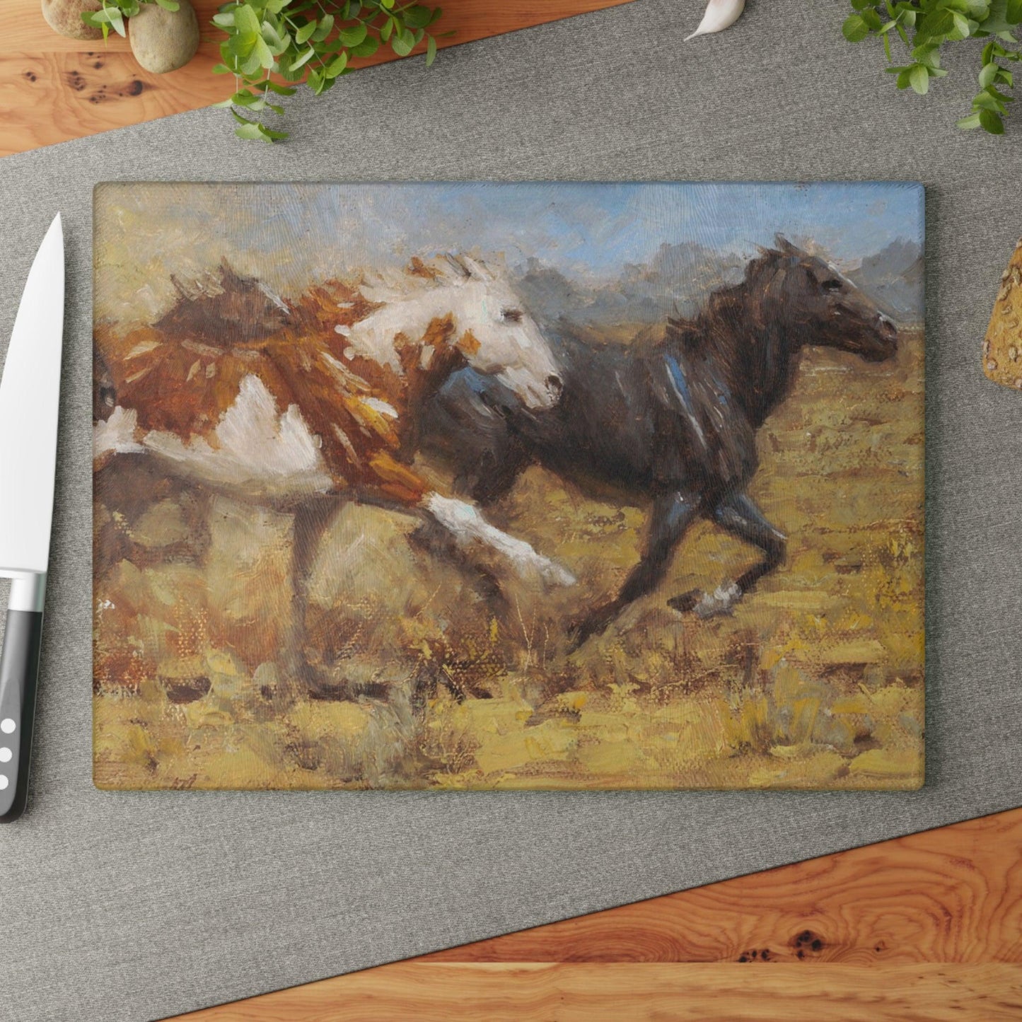 Freedom - Wild Horse Glass Cutting Board | Rustic Kitchen Decor | Unique Gift for Horse Lovers - Andy Thomas Designs