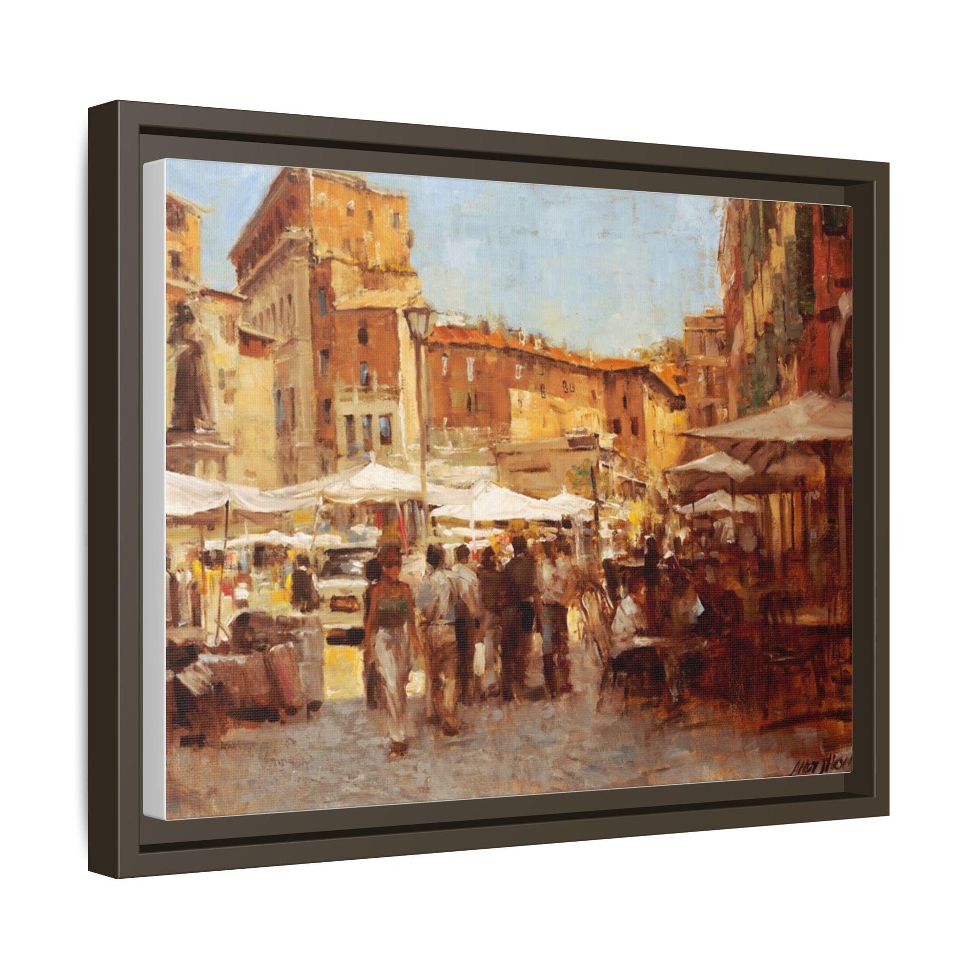 Tuscan Markets in the Middle - Framed Matte Canvas Art - Colorful Italian Landscape - Andy Thomas Designs