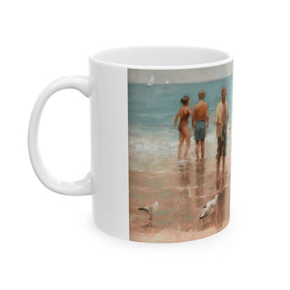 Meeting at the Shore | Maritime | Sailboat | Beach | Ceramic Mug — Coffee Cup (11oz/15oz)