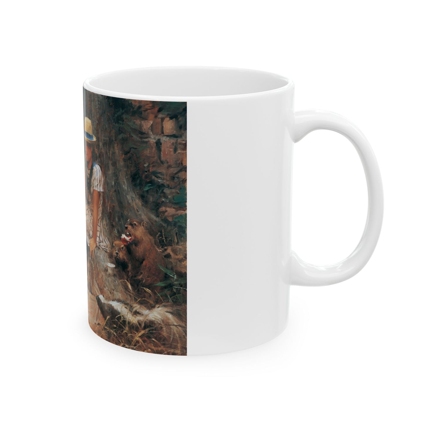 Picnic with Animals | Animal Girl | Ceramic Mug — Vintage Country Life Coffee Cup (11oz/15oz)