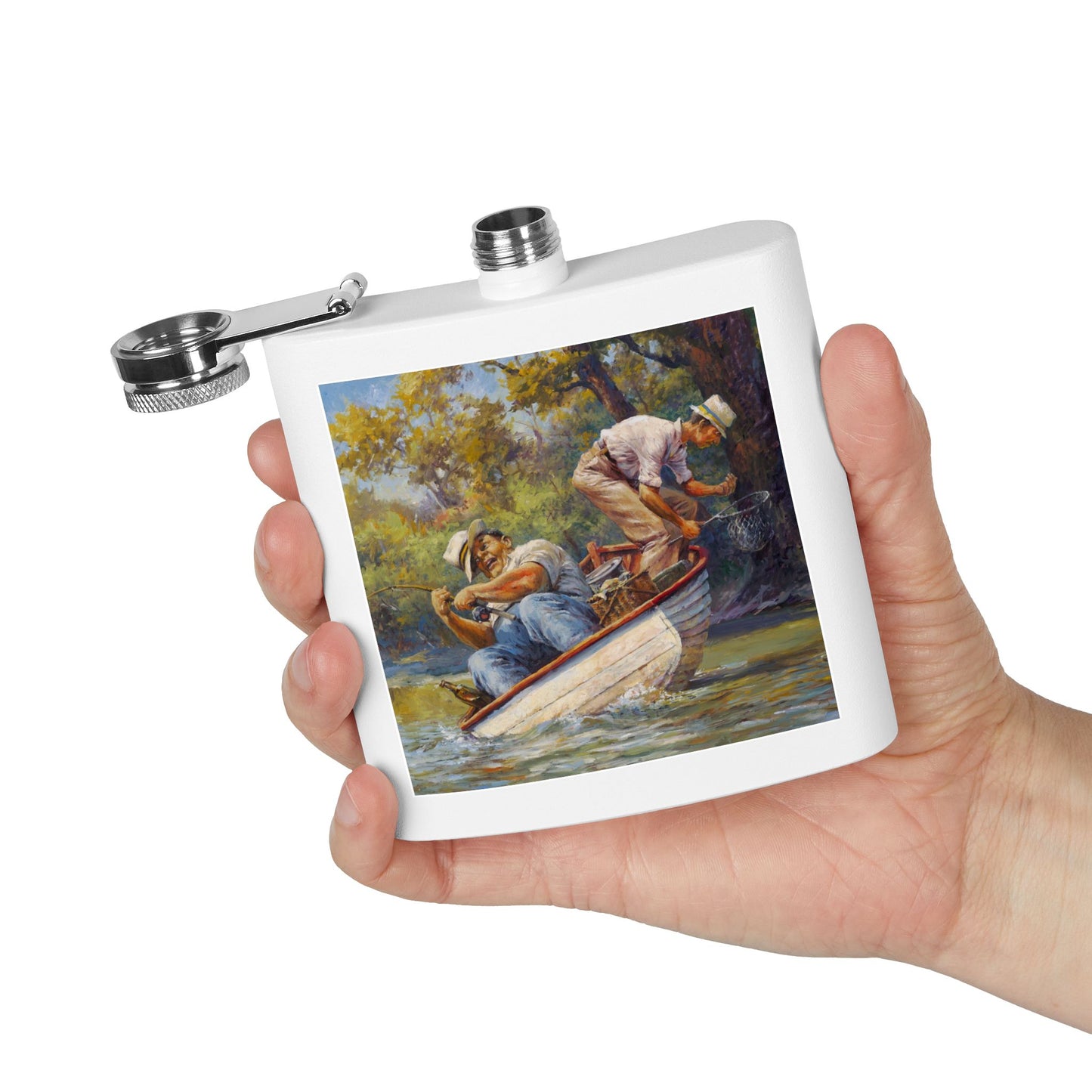 It's a Big One - Fishing Scene Stainless Steel Flask - Perfect for Outdoorsy Gifting