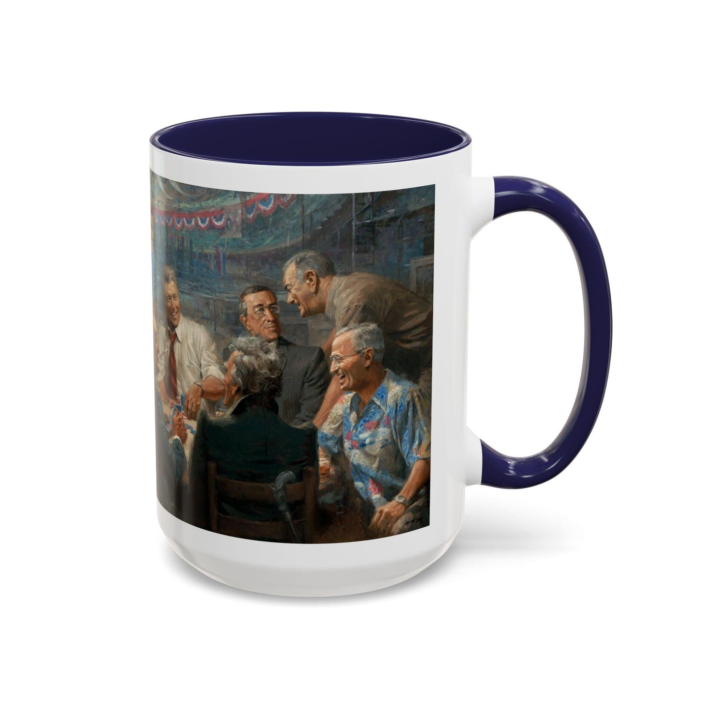 True Blues Accented Coffee Mug 11oz & 15oz - US Dem. Presidents Playing Poker - Andy Thomas Designs