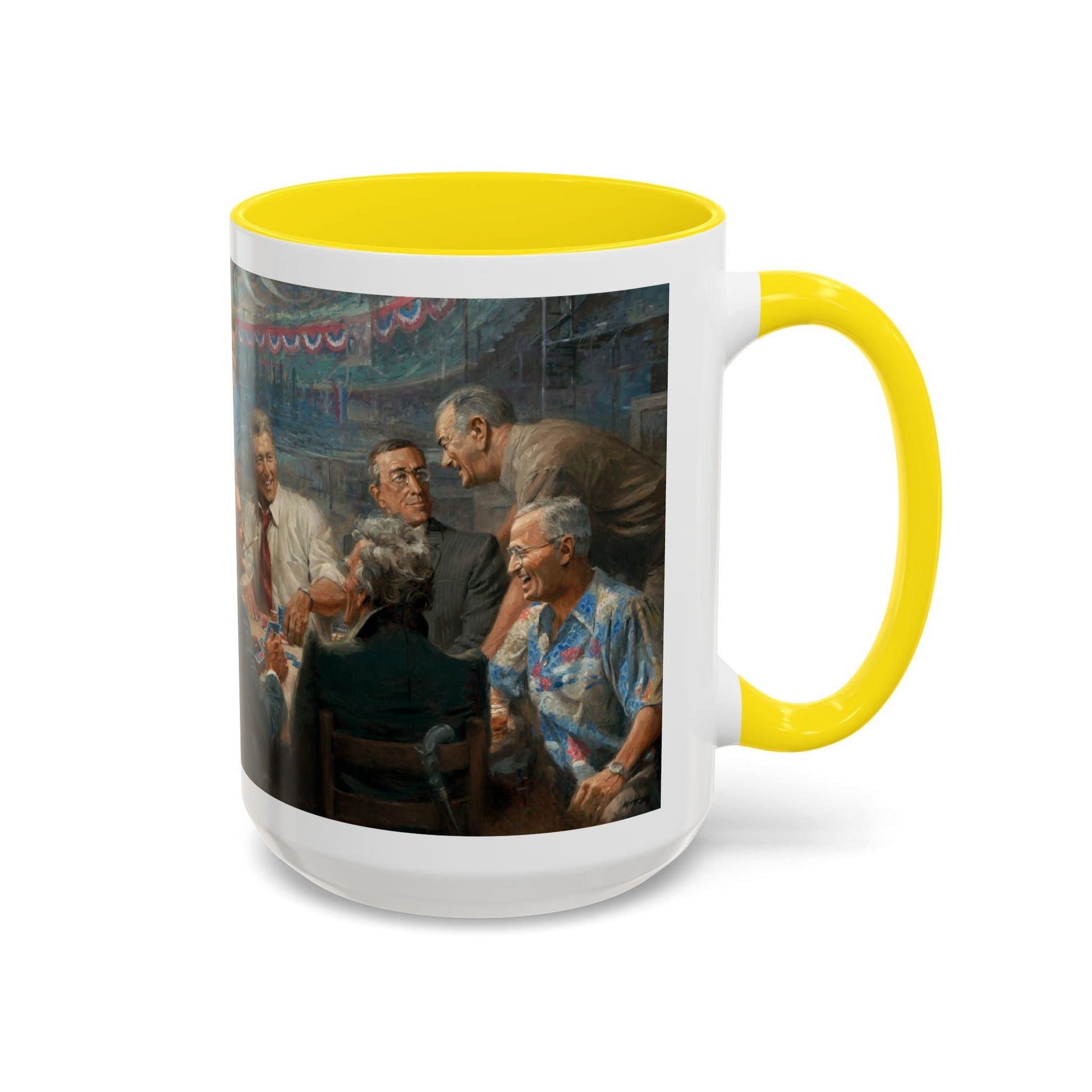 True Blues Accented Coffee Mug 11oz & 15oz - US Dem. Presidents Playing Poker - Andy Thomas Designs