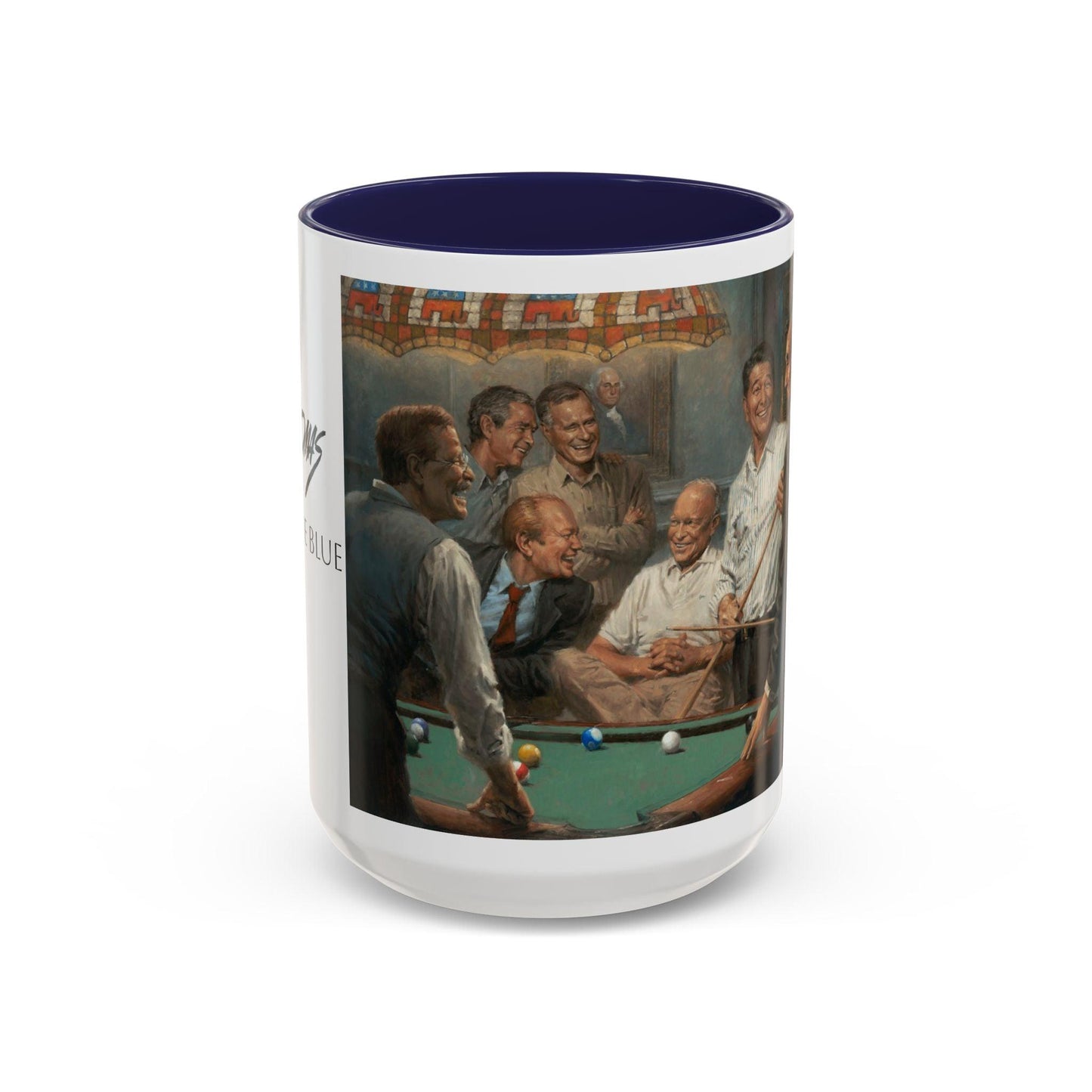 Callin' the Blue - Elegant Accent Coffee Mug 11oz & 15oz - US Presidents Playing Pool - Andy Thomas Designs