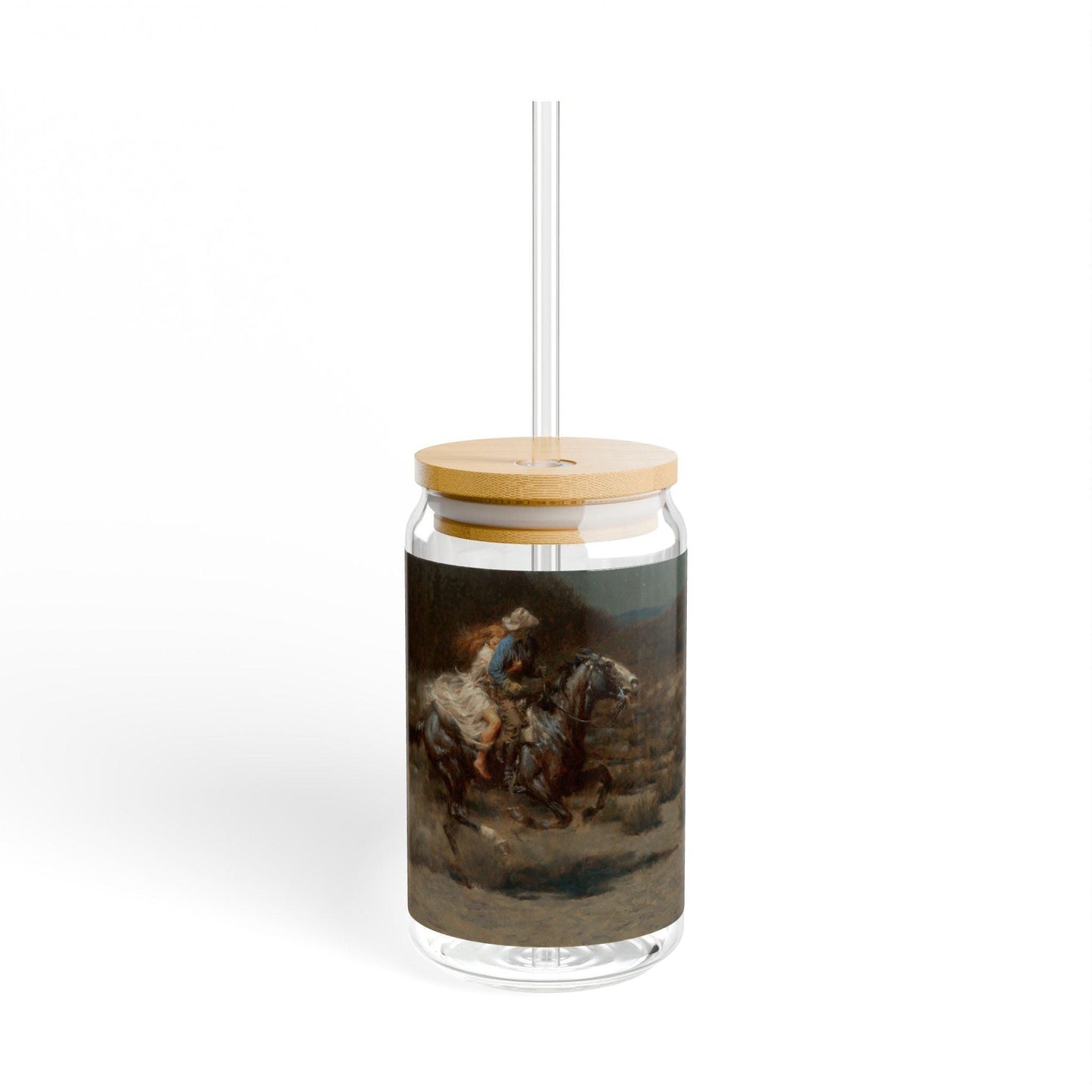 The Rescue | Cowboy Romance | Artistic 16oz Sipper Glass with Eco-Friendly Bamboo Lid - Andy Thomas Designs