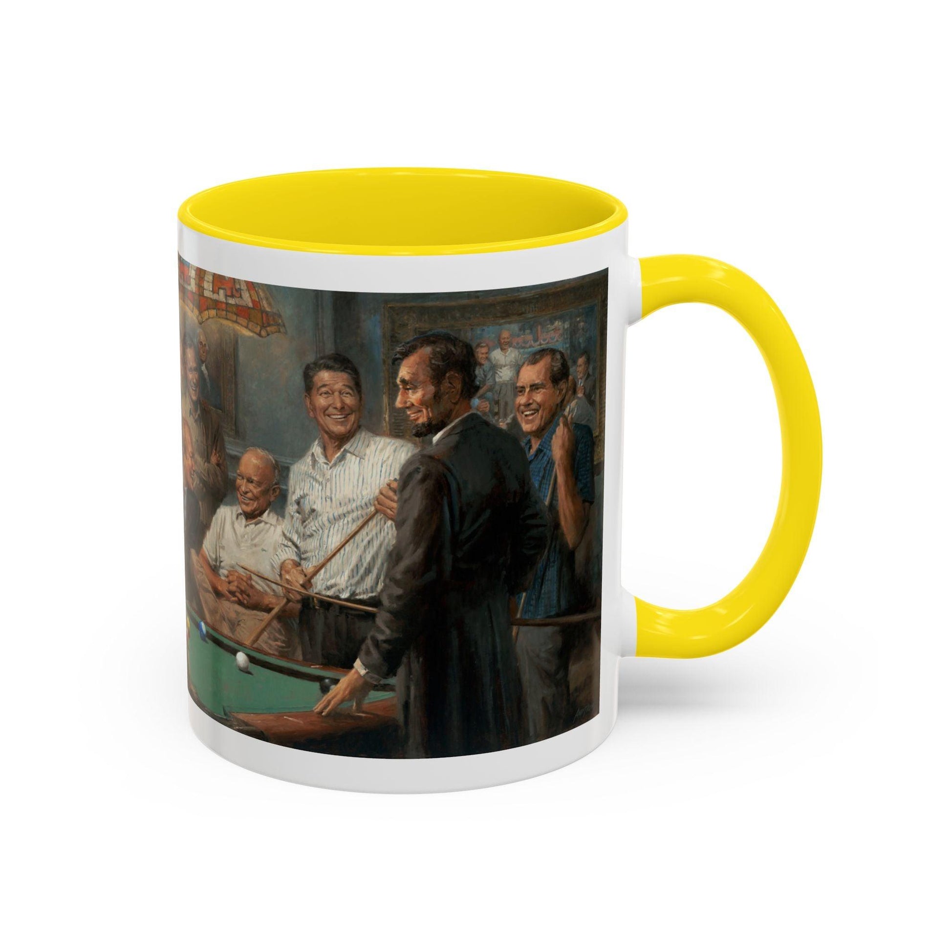 Callin' the Blue - Elegant Accent Coffee Mug 11oz & 15oz - US Presidents Playing Pool - Andy Thomas Designs