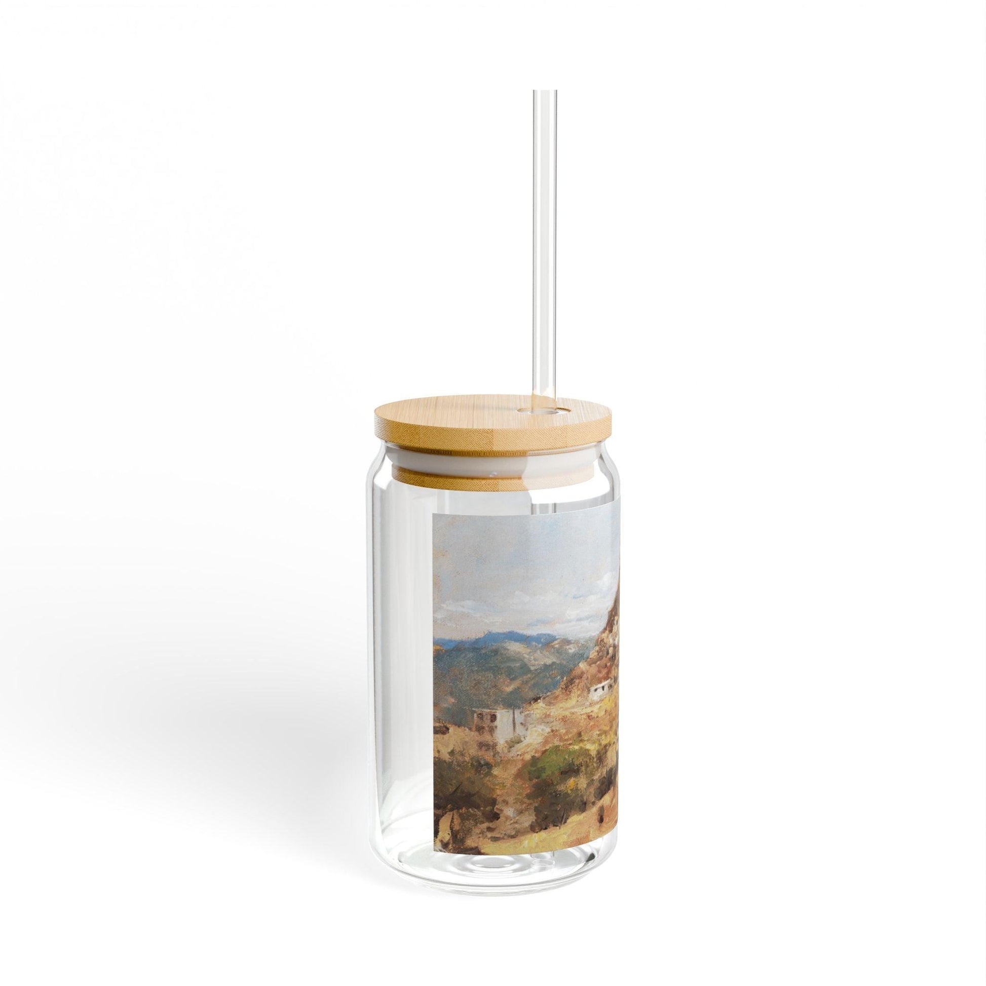 San Nicola dell'Alto | Italian Landscape Sipper Glass, 16oz - Eco-Friendly Drinking with Bamboo Lid - Andy Thomas Designs